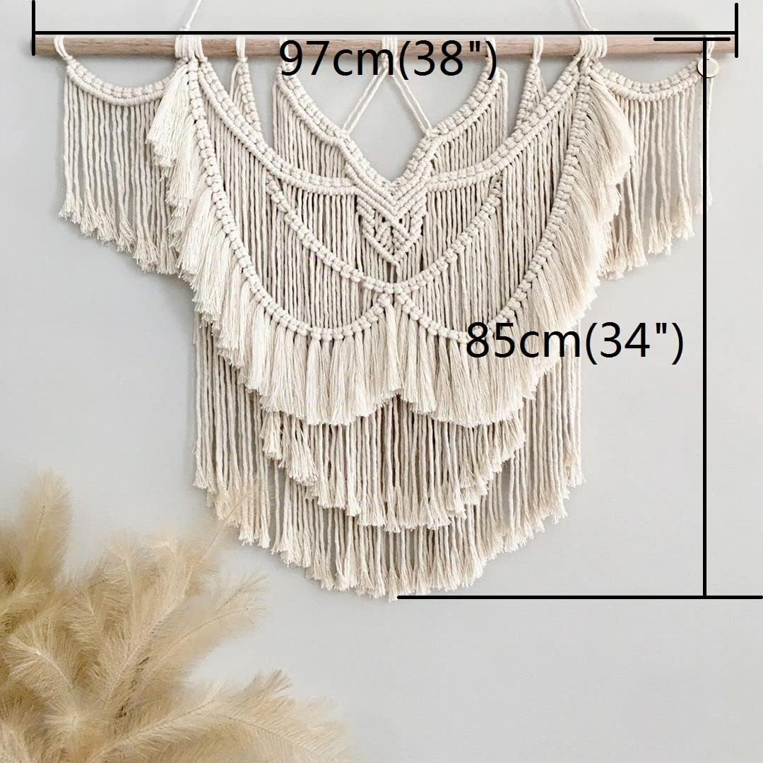 CBXSF Grande Tenture Murale en Macramé Bohème Murs Décor Tapisserie en Macramé Au-Dessus de la Tête Lit Tapisserie Tissée Macramé Rideau de Mariage en macramé,110cm(Largeur) X 85cm(Longueur)