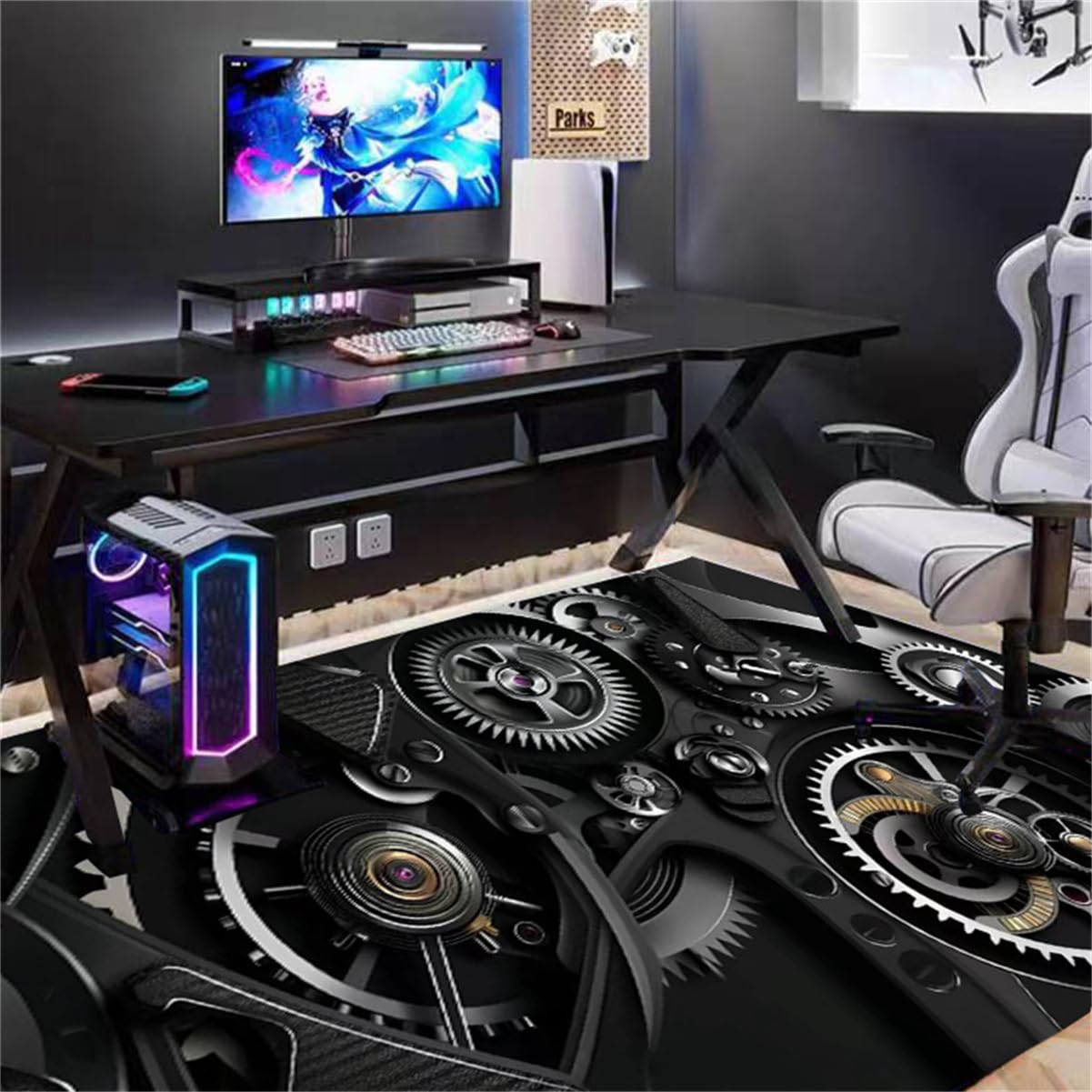 RUILBJ 3D Neon Lights Hexagons Pattern Geometric Theme Decorative Carpet, for Home Play Gaming Room Decor Living Room Bedroom Teens E-Sport Rug Mat (Colour 5,80x120 cm)
