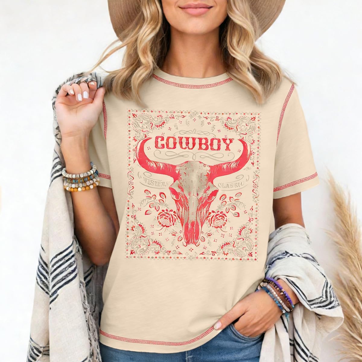 Western Shirts for Women Vintage Rodeo Graphic Tees Cute Cowboys Shirts Country Music Short Sleeve Tops - Image 6