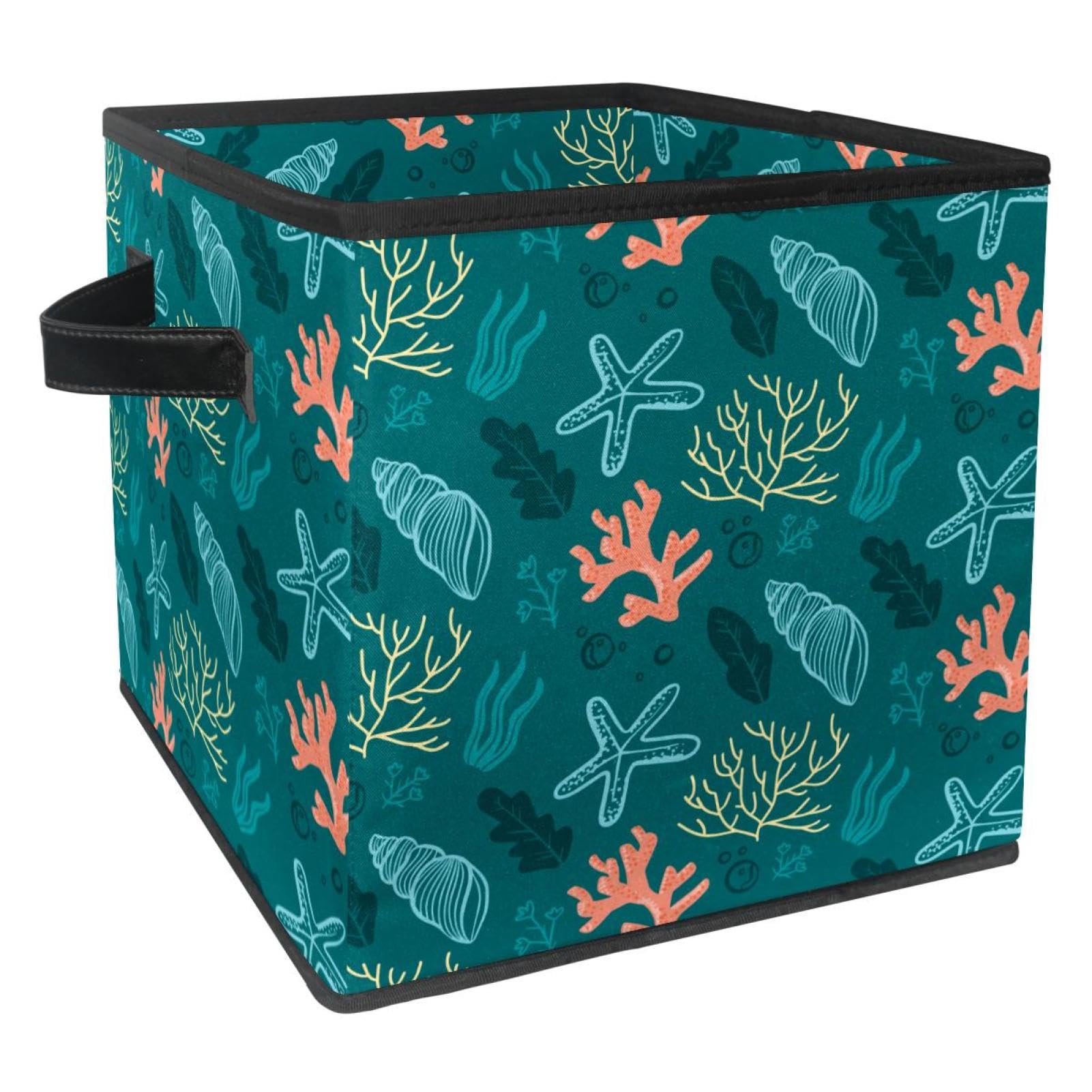 Panier de rangement en tissu pour chambre d'enfant motif étoile de mer et conque marine