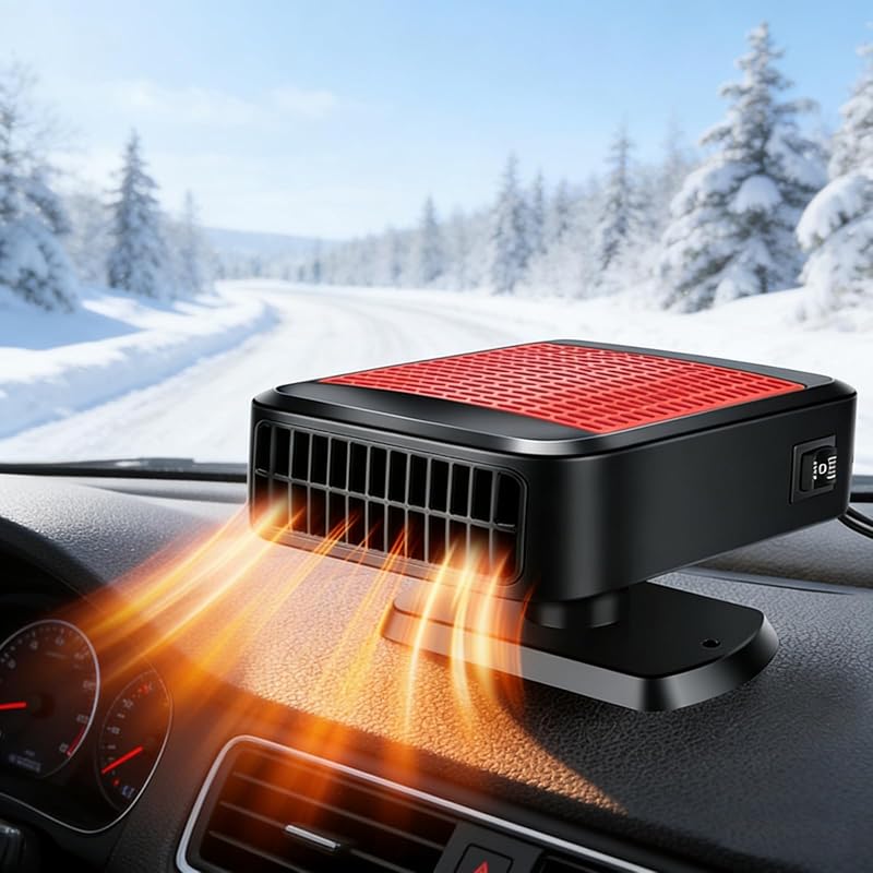12V 200W Car Heater - 360° Rotatable 2-in-1 Heating & Cooling Fan, Windshield Demister Defroster, Plug-in Cigarette Lighter, Universal Fit for All Vehicles