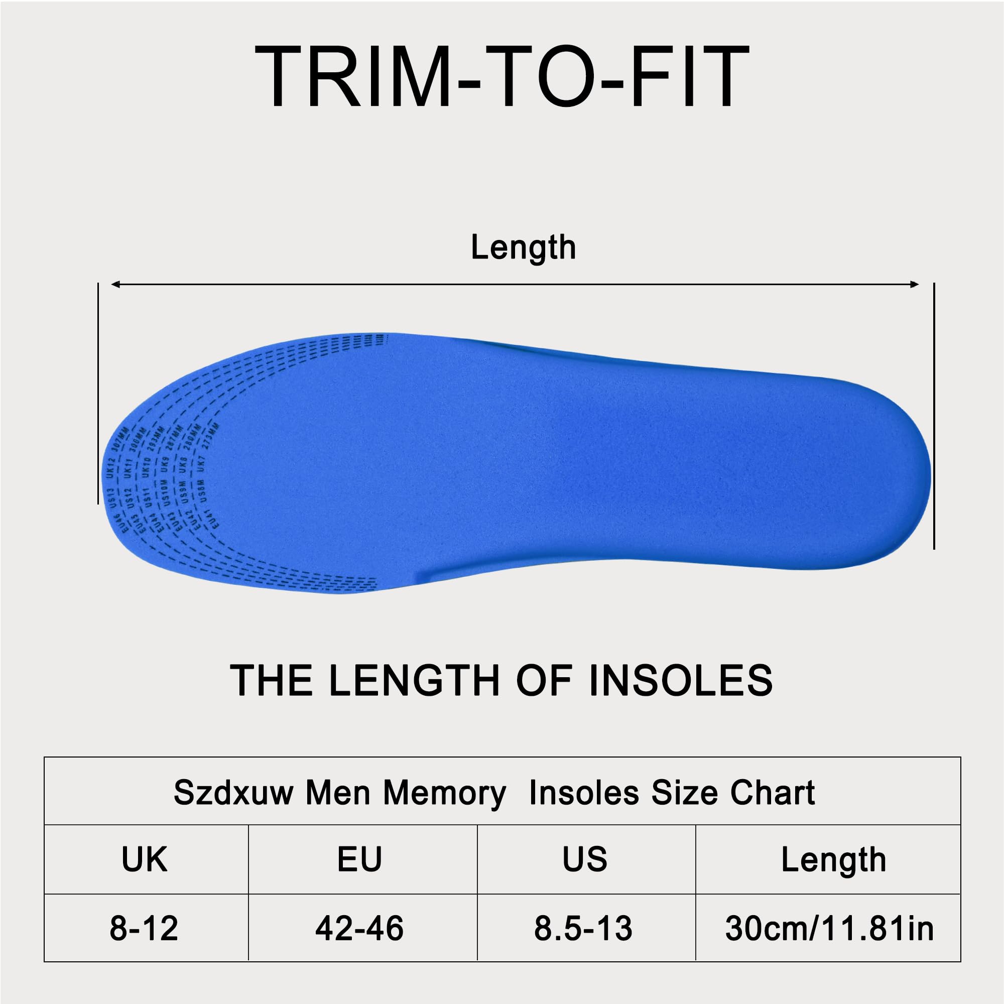 Szdxuw Solette in Memory Foam Uomo Donna, Inserti per Scarpe Regolabile alla Misura Comfort Assorbimento Traspirante degli urti Imbottitura per il Supporto del Piede Suole Interne, Uomo Verde