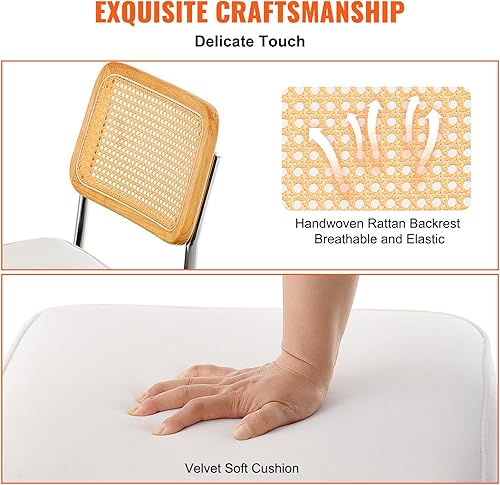 Miniatura 5 de VEVOR Juego de 2 sillas de ratán, sillas de comedor modernas de mediados de siglo, silla decorativa de terciopelo tapizada con respaldo de ratán,