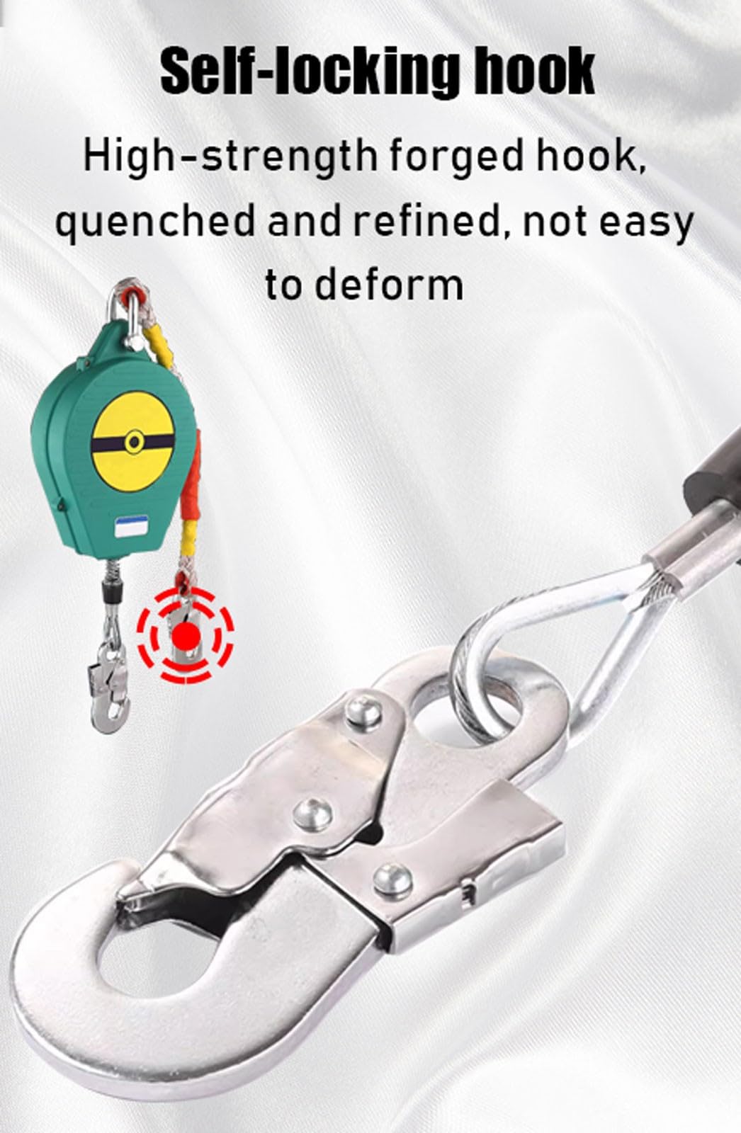 Dispositivo Anticaídas Retráctil de Cable, Arnes de Seguridad Anticaídas Retráctil con Estructura de Doble Bloqueo para Trabajos en Altura y Andamios, 3m/5m/7m/10m/15m, Carga: 150kg(Size:5m)