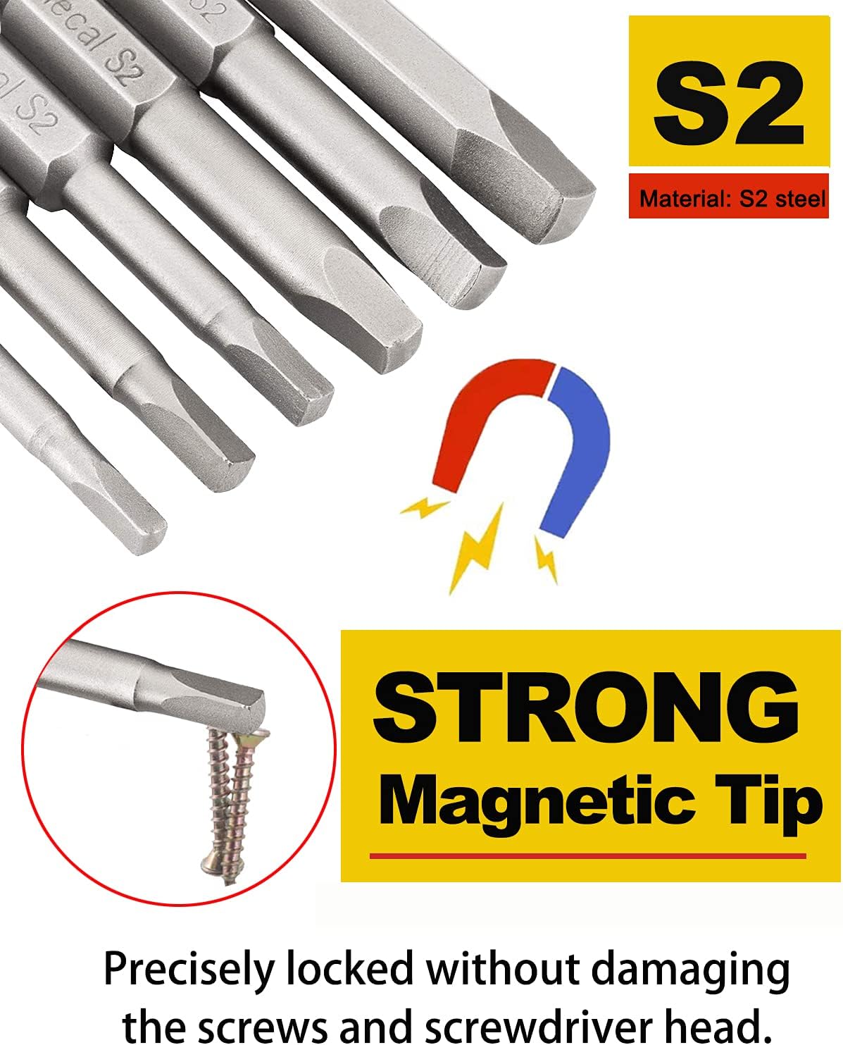 Rocaris 6 pcs 1/4 Inch Hex Shank Long Magnetic Square Head Screwdriver Bits Set Power Tools SQ1, SQ2, SQ2.7, SQ3, SQ4, SQ5 For Poket Hole Jig- 2 inch Length : Tools & Home Improvement