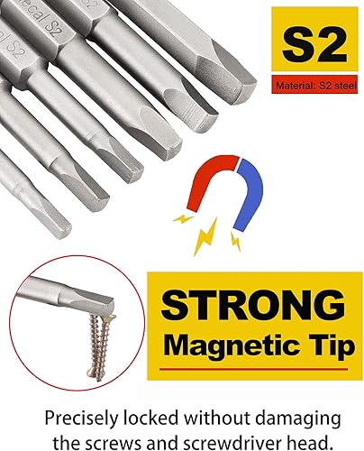 Miniatura 3 de Rocaris Juego de puntas de destornillador de cabeza cuadrada magnética larga con vástago hexagonal de 14 de pulgada, herramientas eléctricas SQ1,