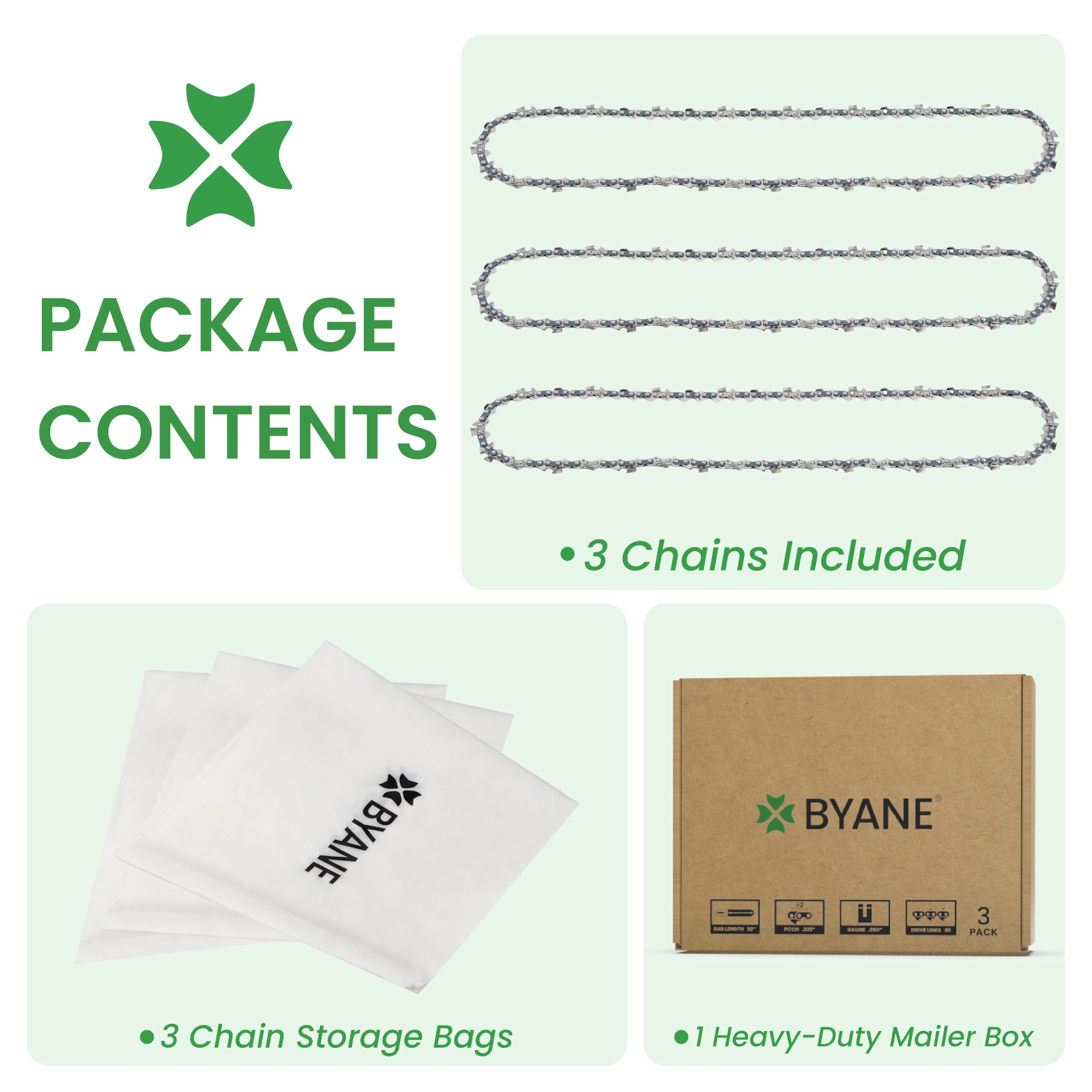 BYANE 3er-Pack Sägekette 30 cm (12 Zoll) 1/4"LP 1,1 mm (.043") 64TG | Mit Stihl 3670 000 0064, MSA 120 C-B, MSA 140 C-B, MSA 160 C-B, MSA 200 C-B, MS 150 T C, MS 150 T C-E, MS 151 T C-E
