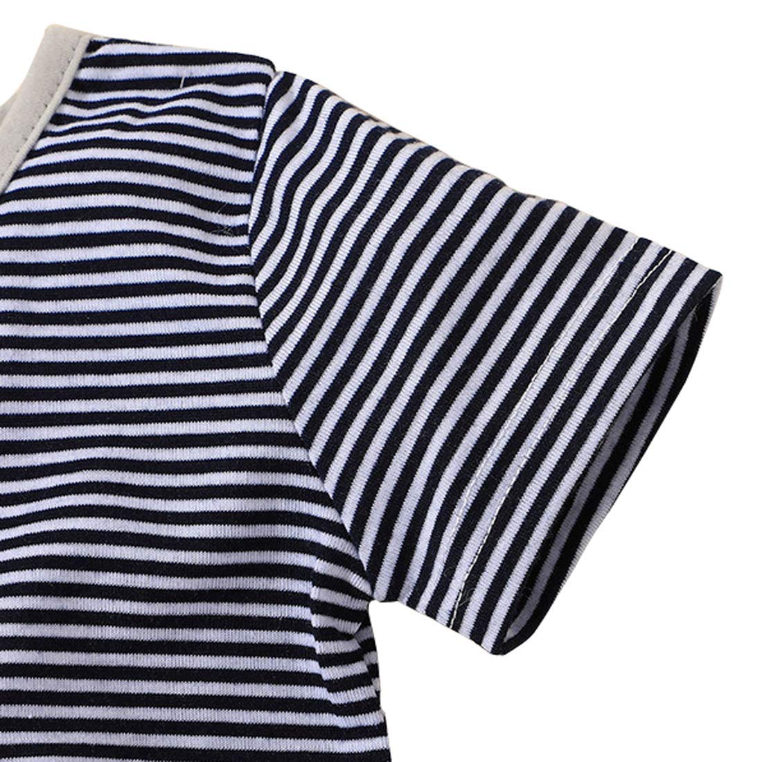 DINGDONG'S CLOSET Baby Tollder Summer Striped Short Sleeve T-Shirt+Star Short Overalls Outfit Set(Green, 9-12M)