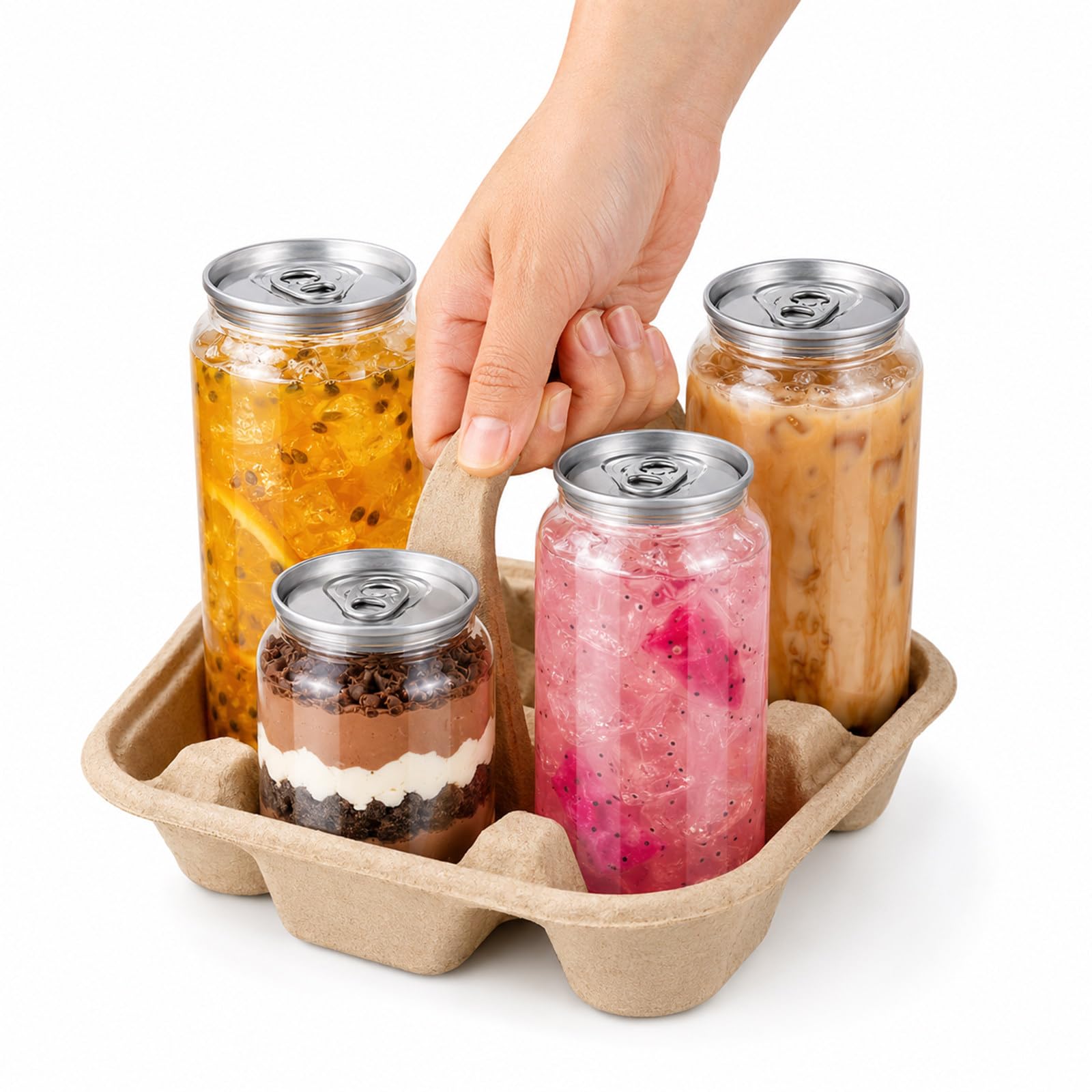 Envases Pet Transparentes con Tapas, 250 ml, 200 uds 330ml | Envase transparente de PET, tapa de aluminio con anilla, borde de 55 mm, para bubble tea, zumos y café frío en cafeterías