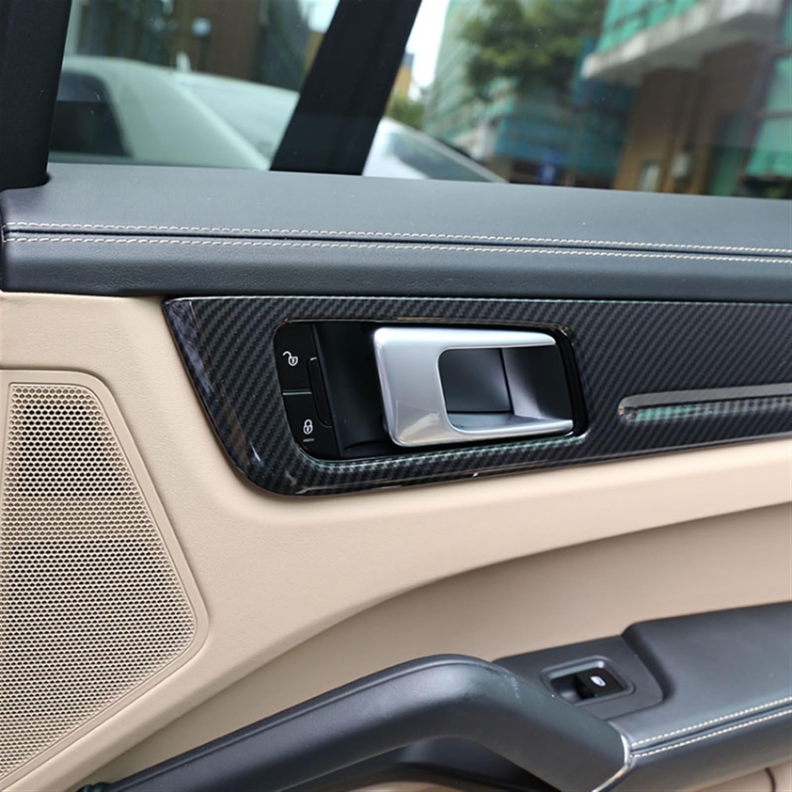 Komponenten Für Porsche Cayenne 2018–2023 ABS Carbon Fiber Auto Innentüren Griff Panel Rahmen Aufkleber Trim Streifen Abdeckung(Carbon fiber)