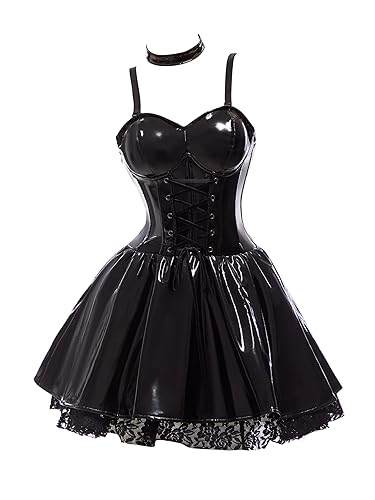 Haikyuu Women Goth Dress With Stockings Garters Choker Gothic Cosplay Costume Halloween - Black - Large