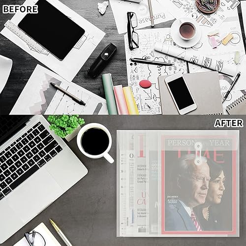 Vista 5 de Sobres de plástico con cierre de cuerda, 24 paquetes de sobres de polietileno transparente de tamaño legal, carpetas de archivos expandibles