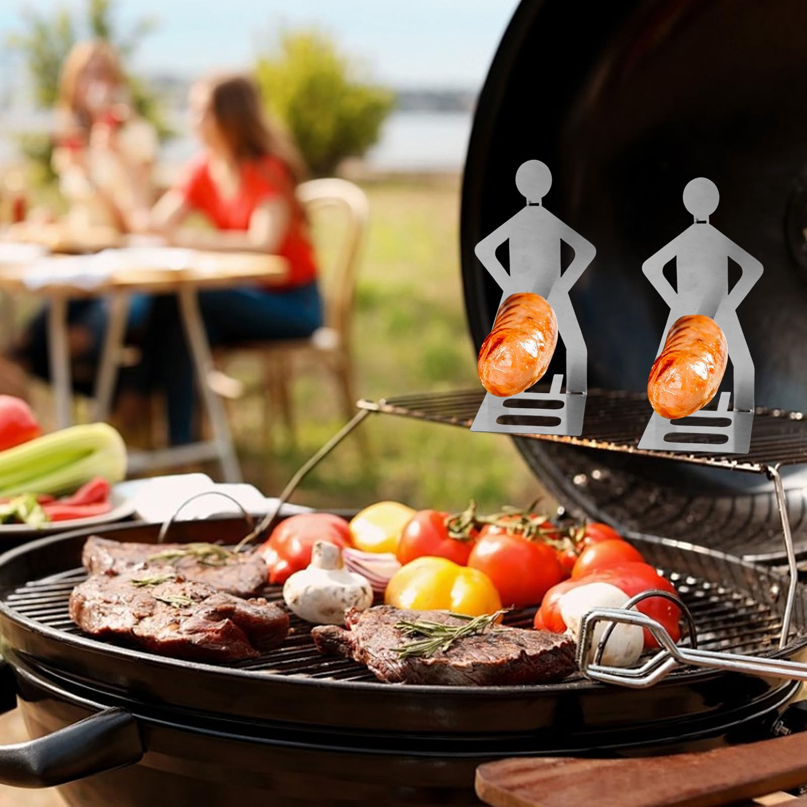 Uchwyt na hotdog ze stali nierdzewnej, z humorystycznym designem, dla fanów grillowania, uchwyt na hot dog, jako grill na kiełbaski, stojak do grilla, akcesoria do grilla, na kemping, piknik