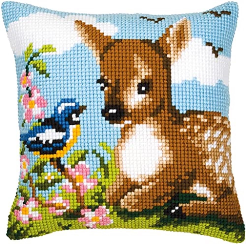 Vervaco Deer and Bird Cross Stitch Cushion, Multi-Colour