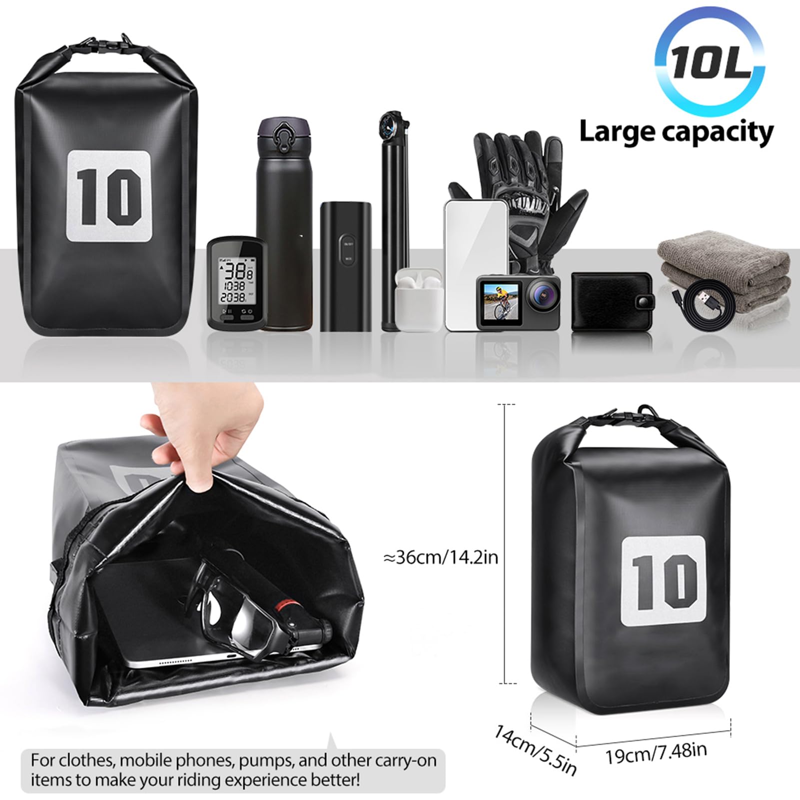 flexman Borsa per Forcella Bici da 10 Litri, Borsa Anteriore per Bici a Sgancio Rapido e Antipioggia, Borsa da Viaggio a Lunga Distanza per Mountain Bike Bici da Strada Escooter