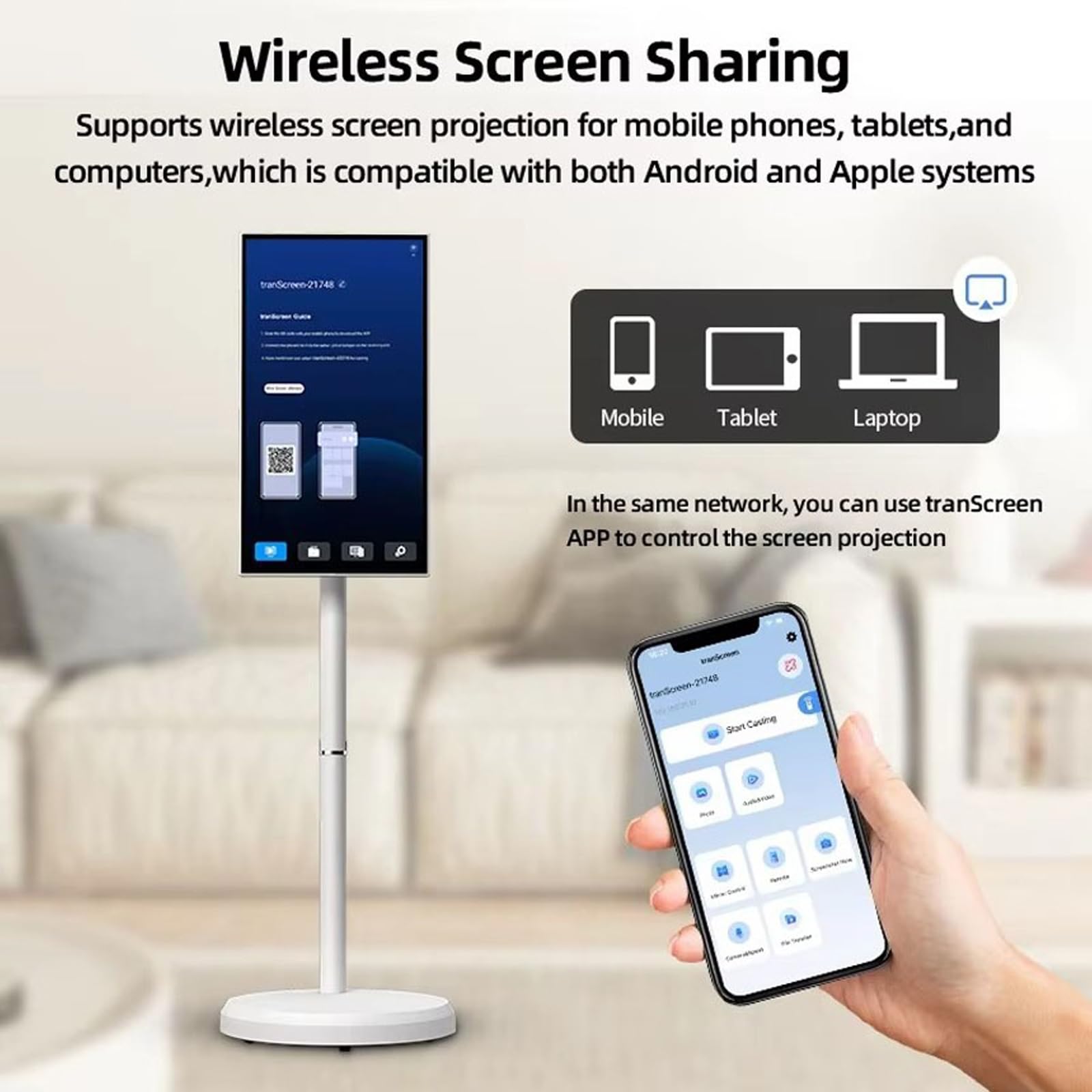 32 Pollici Tv Portatile con Piedistallo 1080p, 8GB+128GB Android 13, Rotabile con Regolazione Angolazione Smart Touch Tv Portatile, Batteria Integrata da 12000 MAh
