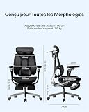 Hbada E3 Pro Édition 2026 Fauteuil de Bureau Ergonomique, Support Lombaire Dynamique 3 Zones, Accoudoirs 720°, Certifié IGR/BIFMA, Idéal Mal de Dos & Télétravail (Noir, avec Repose-Pieds) - 8