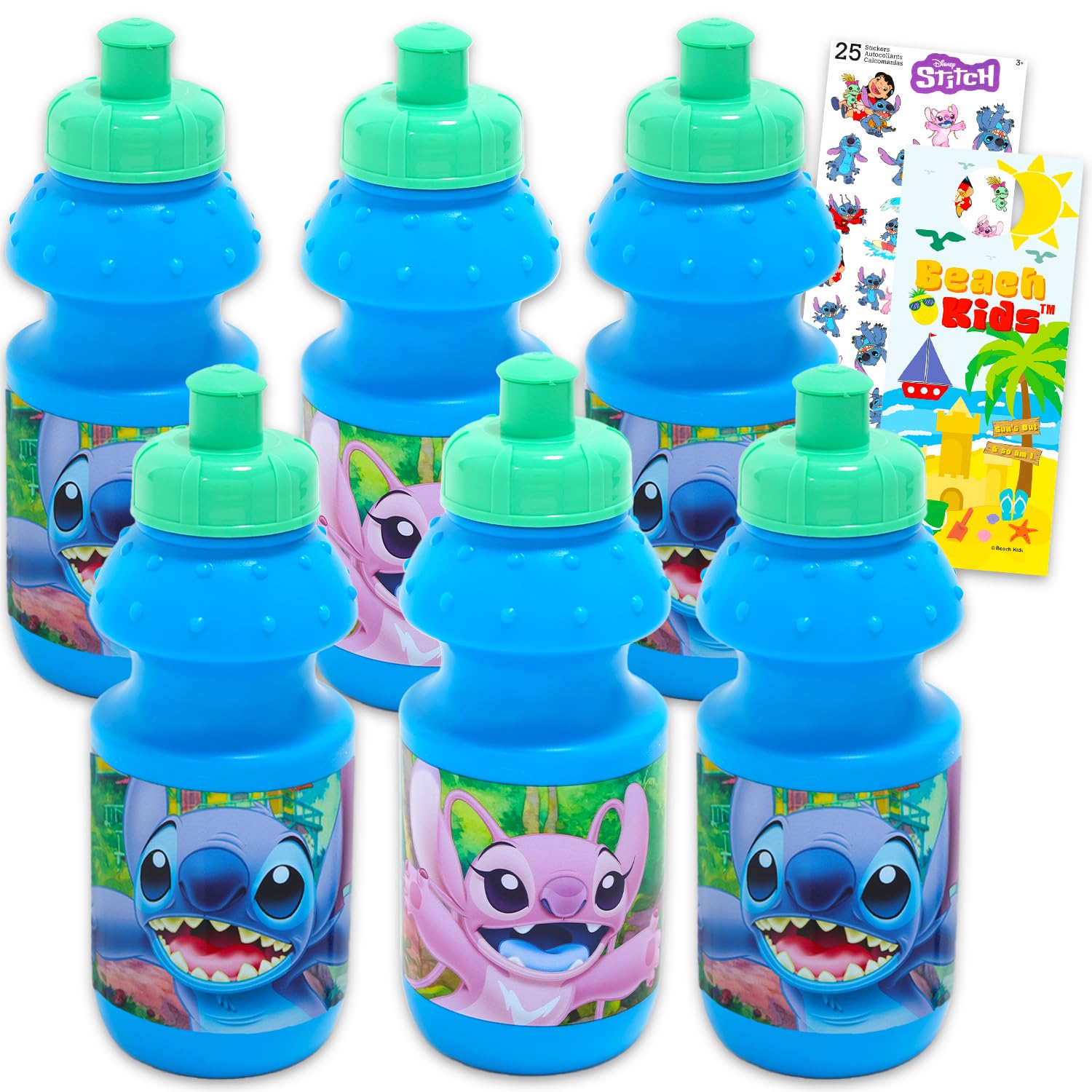 Bouteille d'eau Stitch Disney en lot de 6 gourdes réutilisables de 325 ml pour enfant