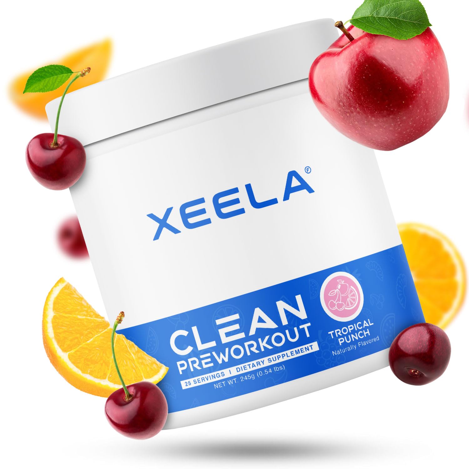 XEELA Pré-treino com creatina, cafeína orgânica e citrulina vegetal, 256 g