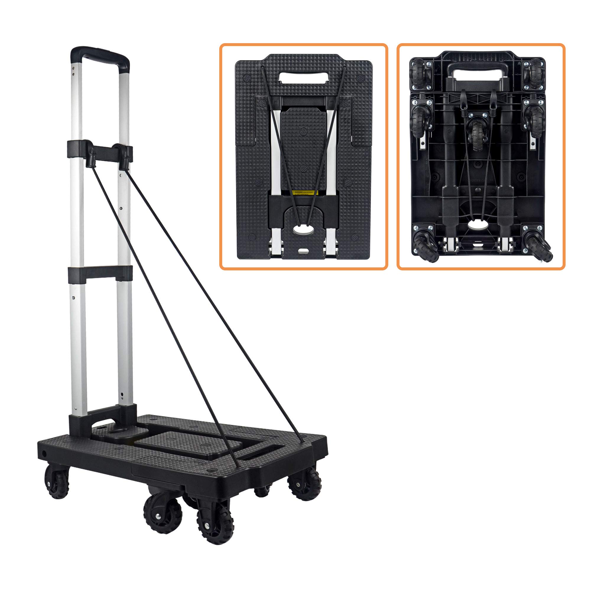 Folding Dolly Delivery Hand Cart Loading 330 LB with 7 Wheels and 2