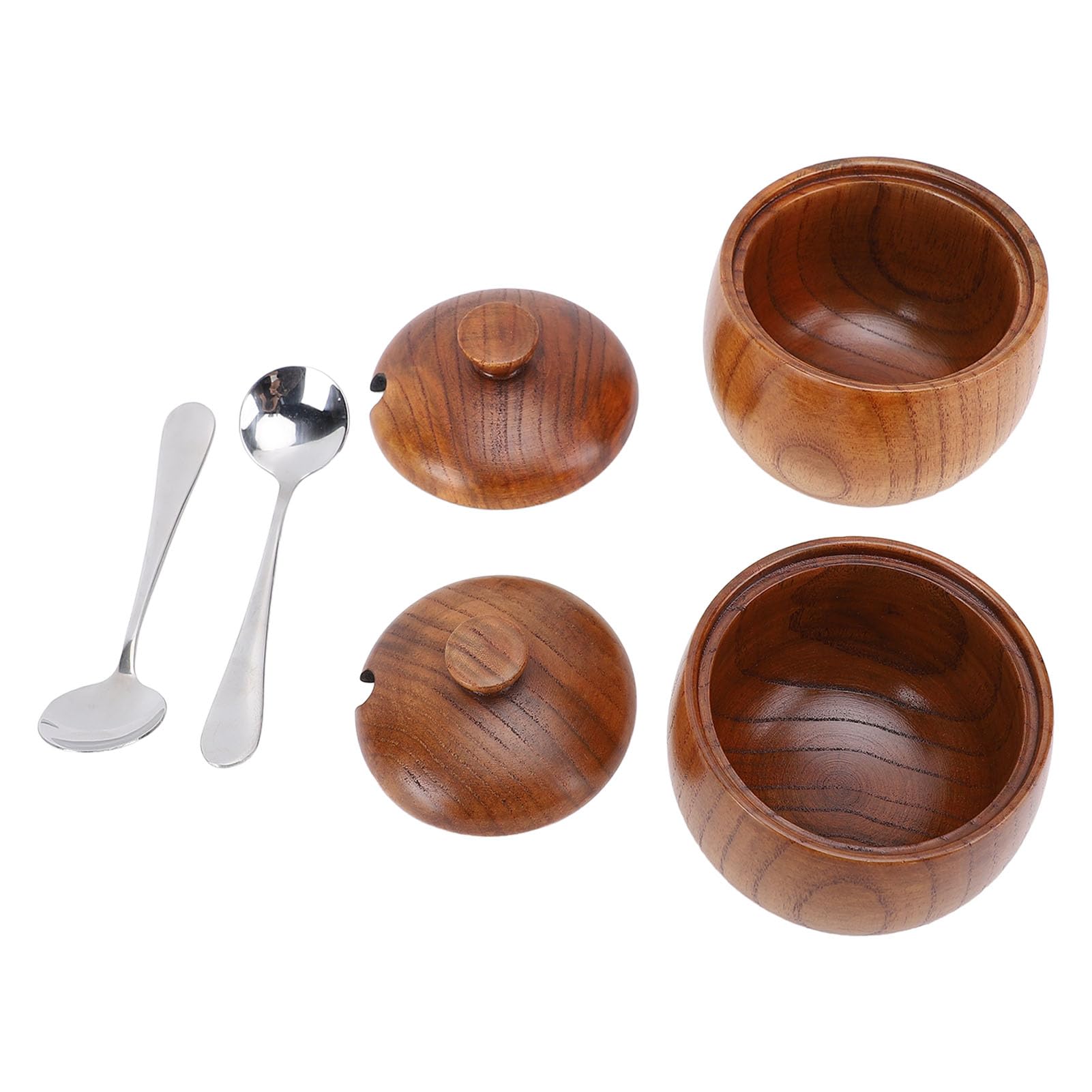 Nikou Frasco multifuncional de Wood Salt Bowl con cuchara de tapa para azúcar y especias 2 piezas