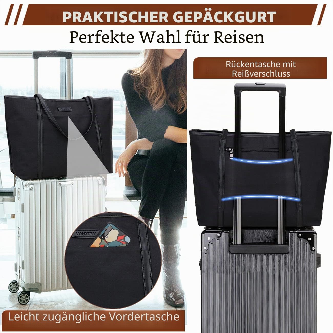 VX VONXURY Handtasche Damen Mittelgroß Laptoptasche 15,6 Zoll Arbeitstasche Shopper Lehrertasche Schultertaschen für Business Schule Universität Reisen
