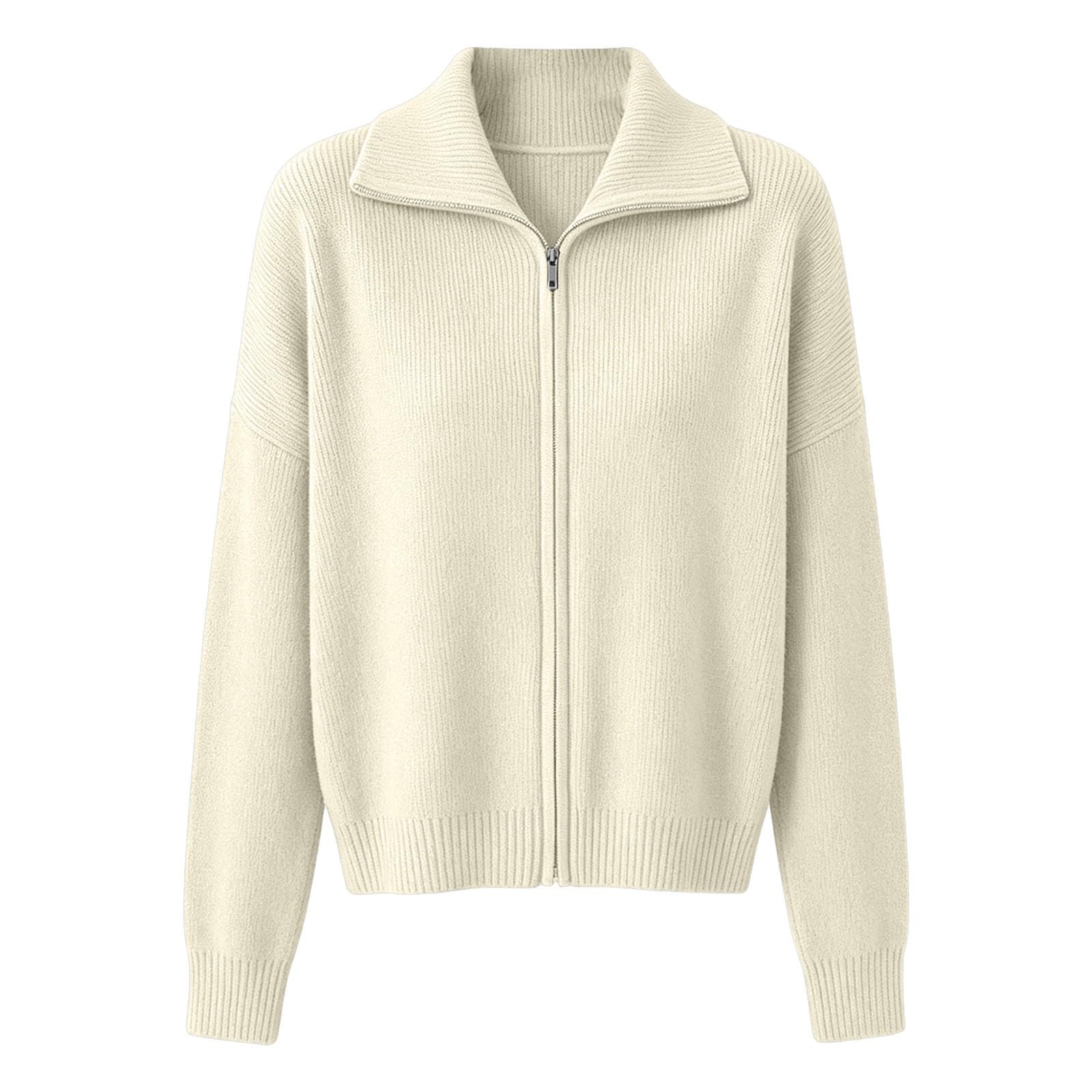 Generico Cárdigan Mujer Camiseta con Cremallera Cuello Coreano Manga Larga | Chaqueta de punto liso Ropa Primavera Otoño Estilo Casual Suéter Elegante Ajuste Cómodo