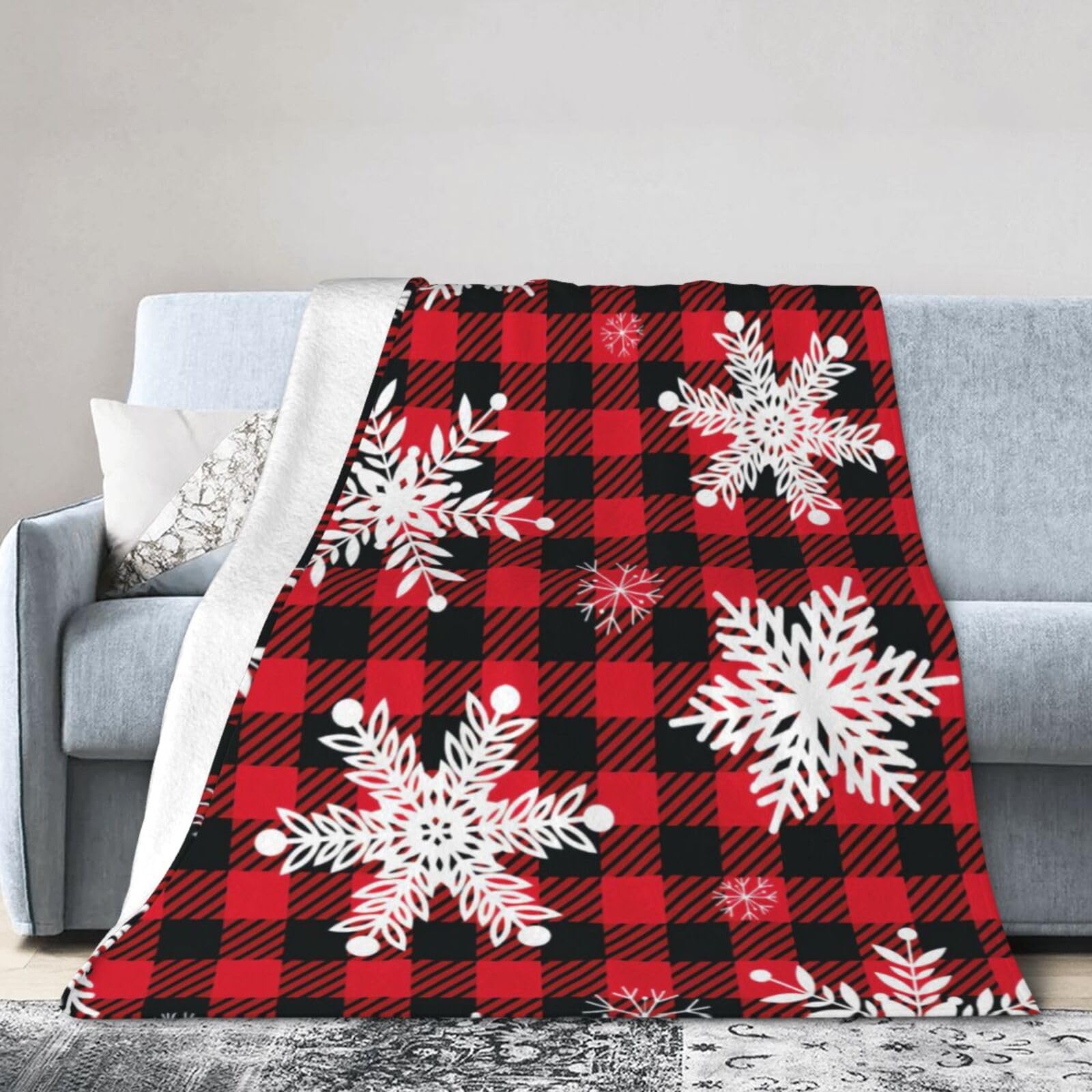 ERTDFXCV Snowflakes & Buffalo Plaid Blanket 50"x40"