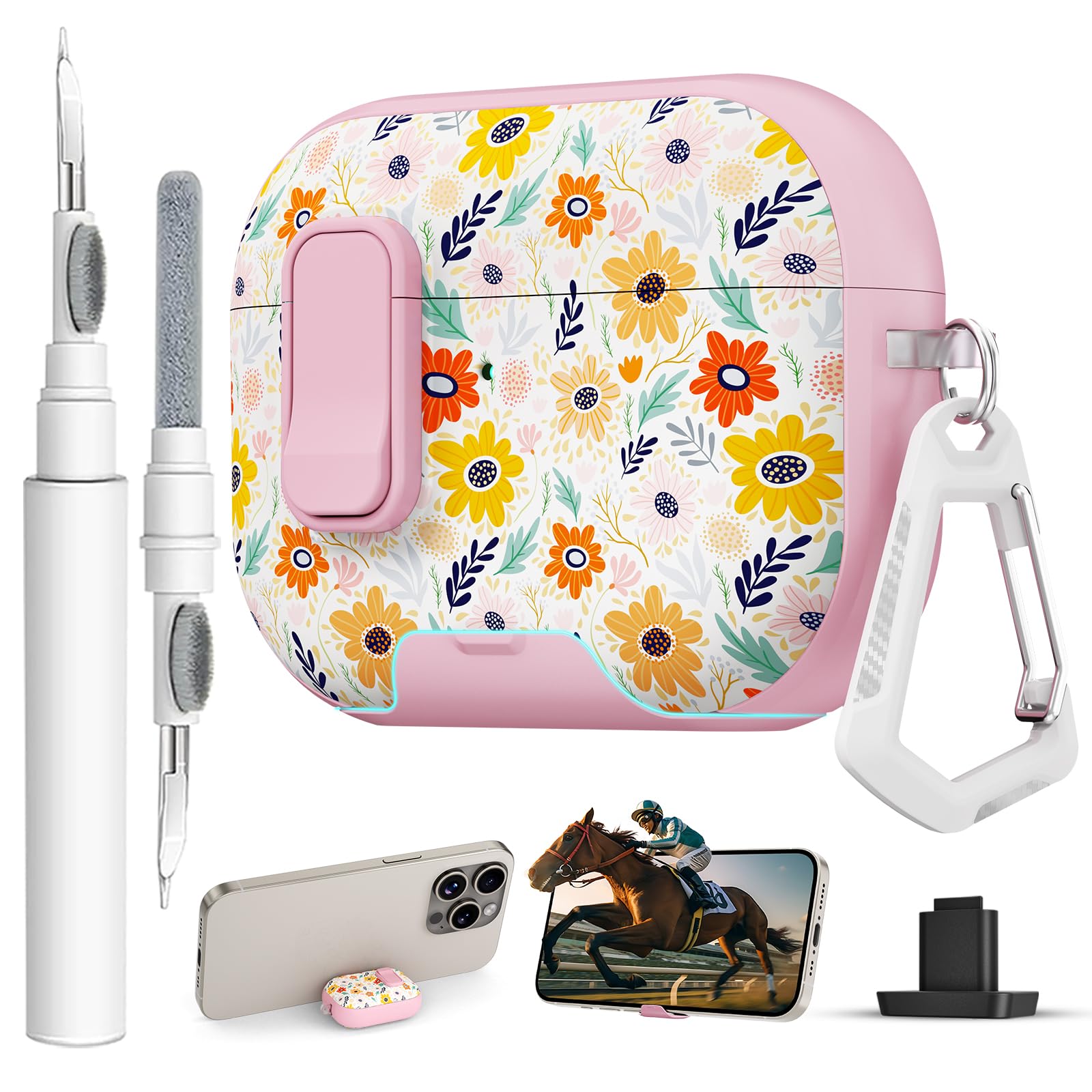 for AirPods Pro 3 Case with Lock &amp; Phone Stand,Cute Floral Pattern Style