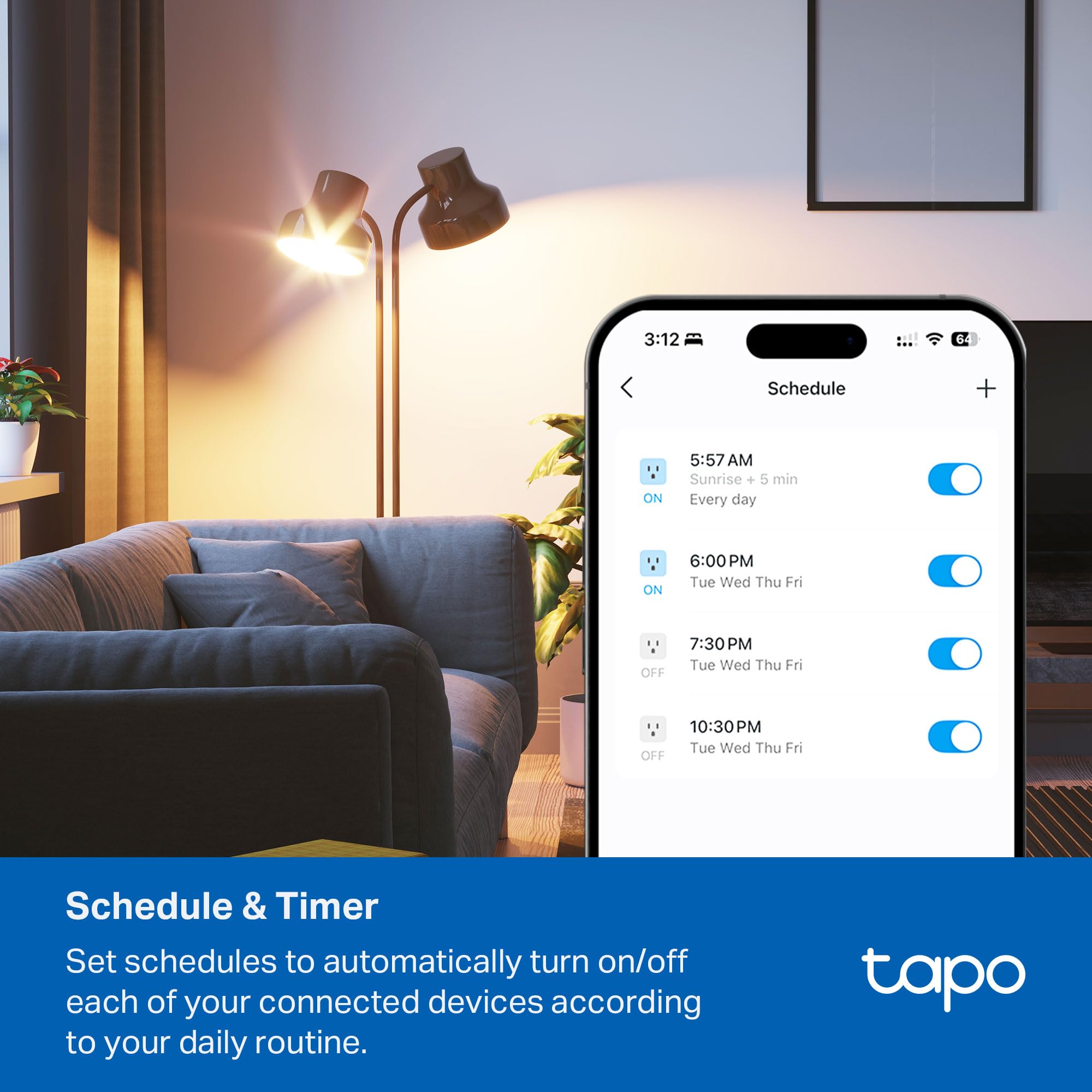 Tapo Smart Wi-Fi Power Strip- 6 Individually Controlled Smart Outlets and 3 USB Ports with Surge Protection, Matter, Works w/Alexa, Google Home, Siri, & Bixby, No Hub Needed, Tapo P316M