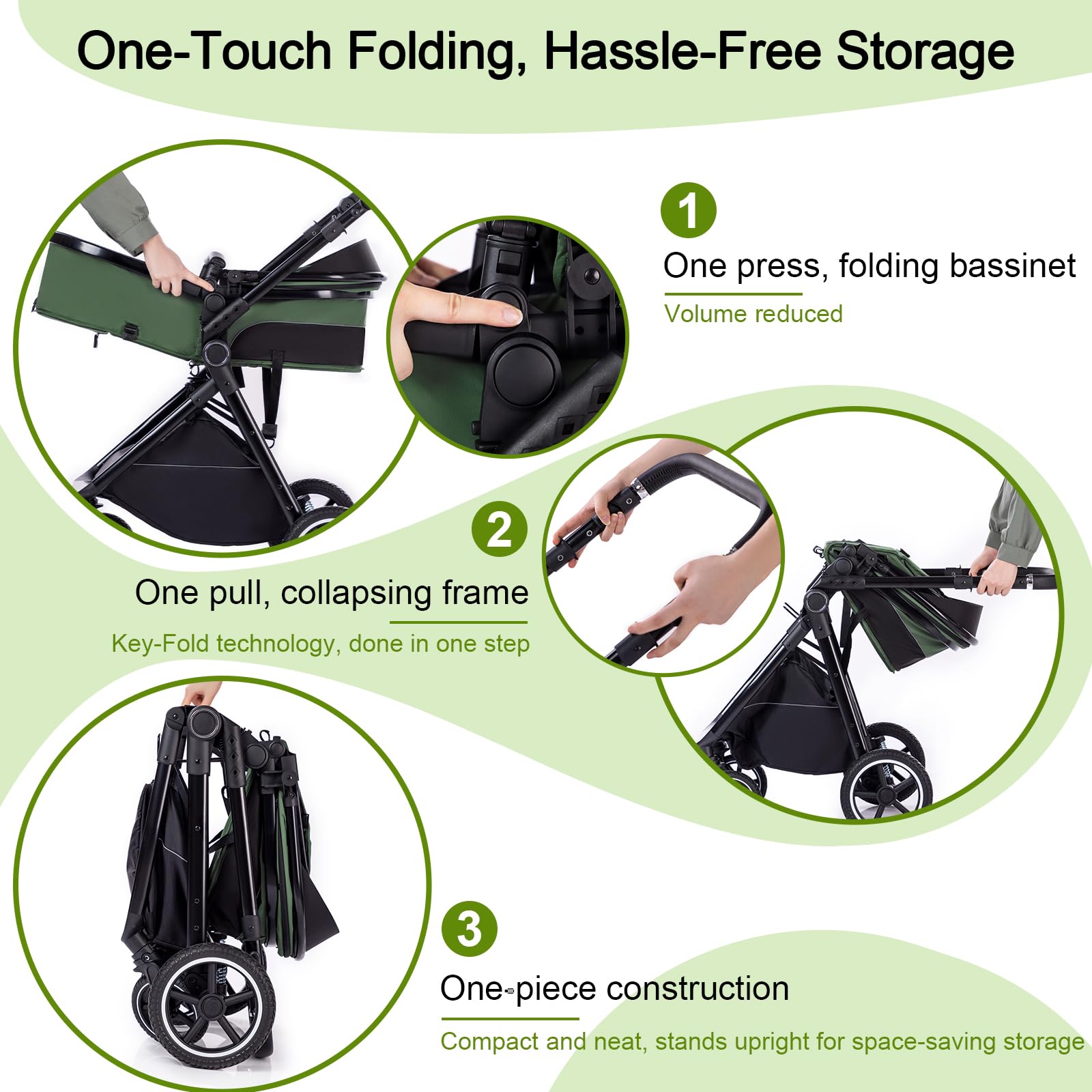 Zkiprm Carrito de Bebe 3 en 1, Conjunto Plegable Portátil con un solo Toque Carrito Bebe, Con Asiento y Reclinable Silla de Paseo, Incluye mosquitera, funda para la lluvia, portavasos, bolsa,0 a 3 año