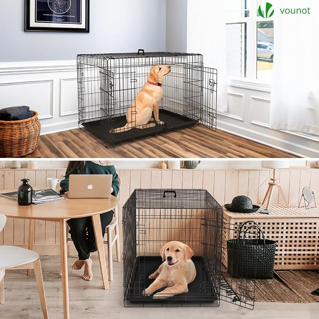 Foto 3 de 7 de VOUNOT® Jaula para Perros de Alambre Metálico de 2 Puertas