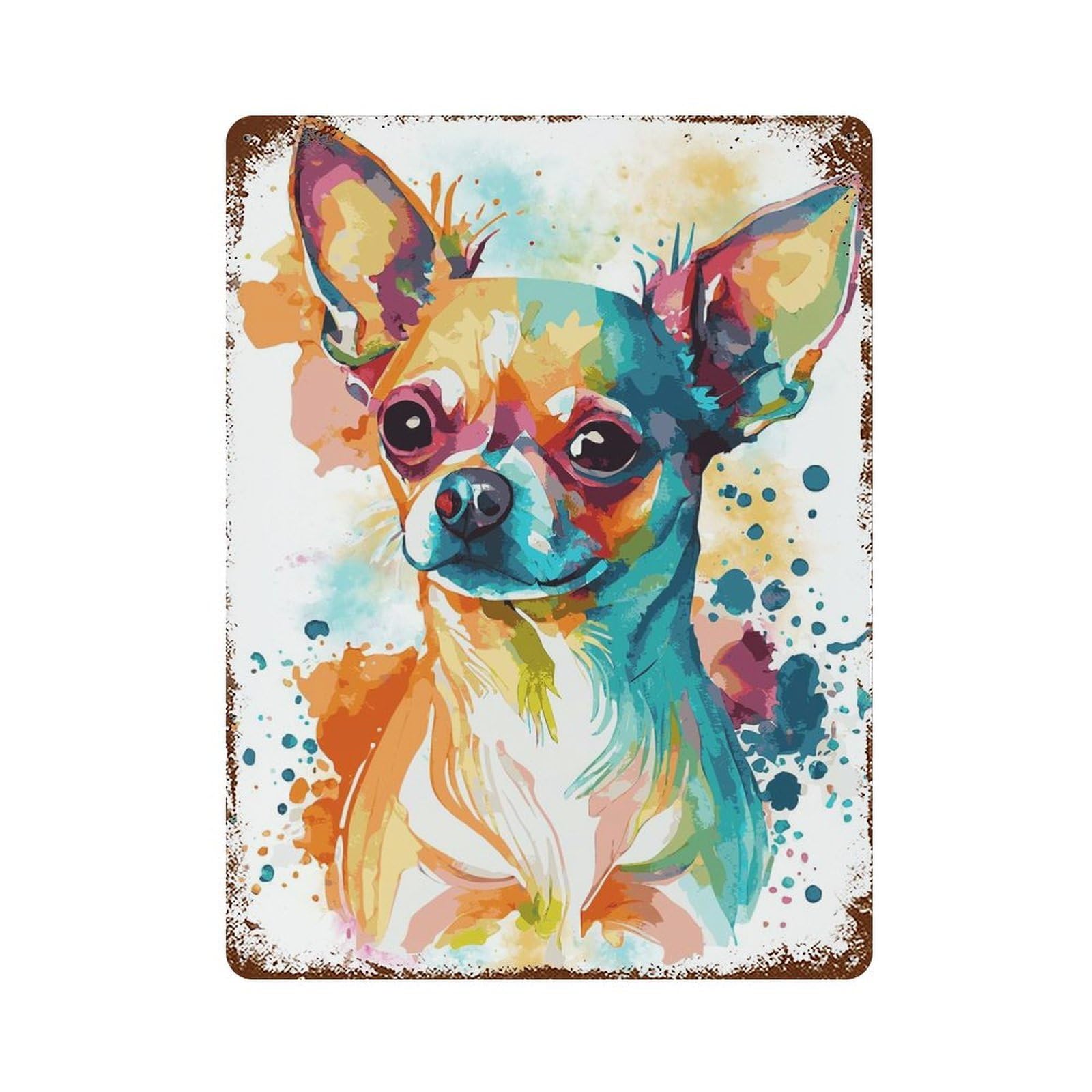 Watercolor Chihuahua Dog 15.7"x11.8" Weathered Tin Sign, Decorative Metal Wall Art for Cafe, Home Bar And Lounge Decor