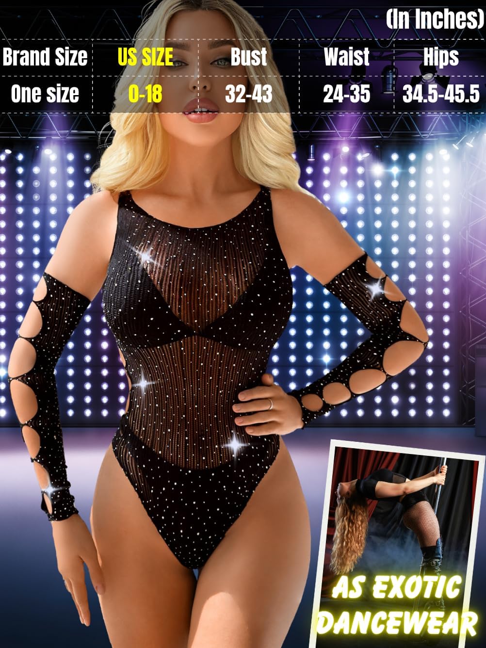 Women Sexy Lingerie Sparkly Rhinetone Fishnet Bodysuit, Sheer Mesh Club Rave Top, Music Festival Exotic Dancer Outfit - Image 5