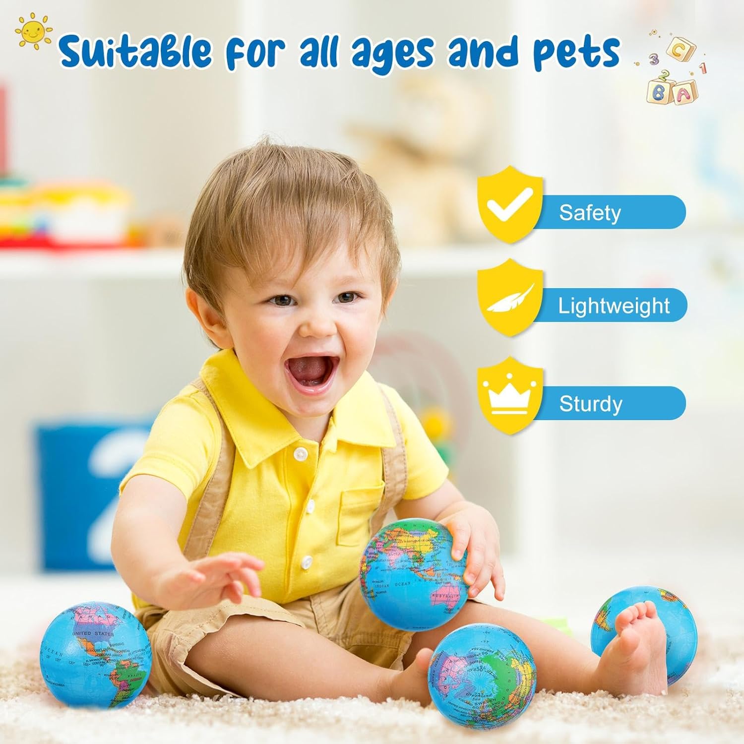 BBTO 50 Pcs Globe Stress Balls 3 Inch World Stress Balls Mini Globe Planet Soft Foam Stress Ball Toy Bulk Educational for School, Classroom, Party Favors