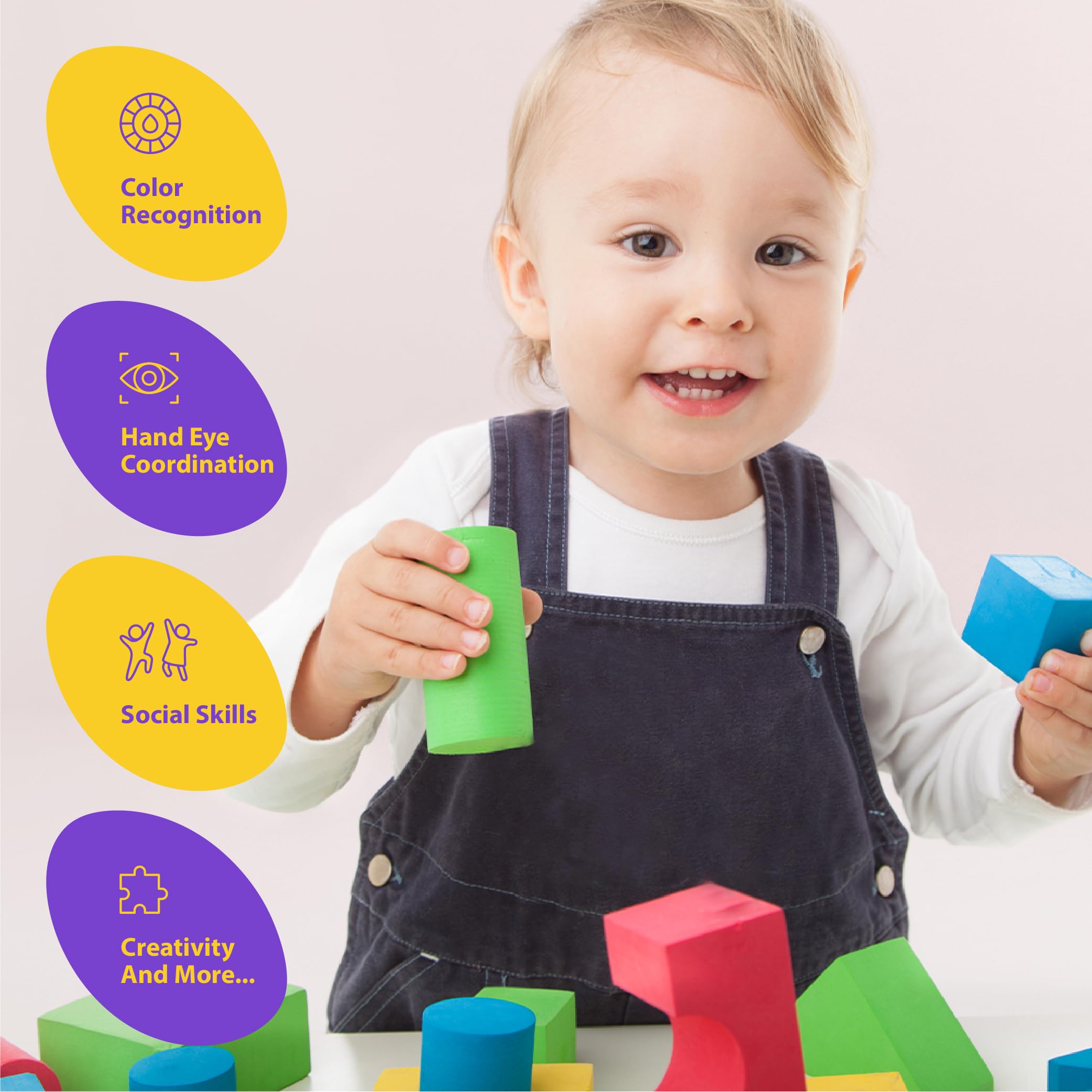 Number 1 in Gadgets Blocchi da costruzione giganti in schiuma, giocattolo da costruzione per bambini, blocchi da costruzione ideali per i più piccoli, 50 pezzi di forme e dimensioni diverse