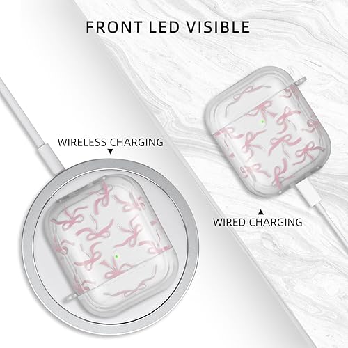 Miniatura 4 de Funda compatible con AirPods, funda de TPU suave con bonito patrón de flores para AirPods de 2 y 1 generación con llavero colgante y mosquetón para