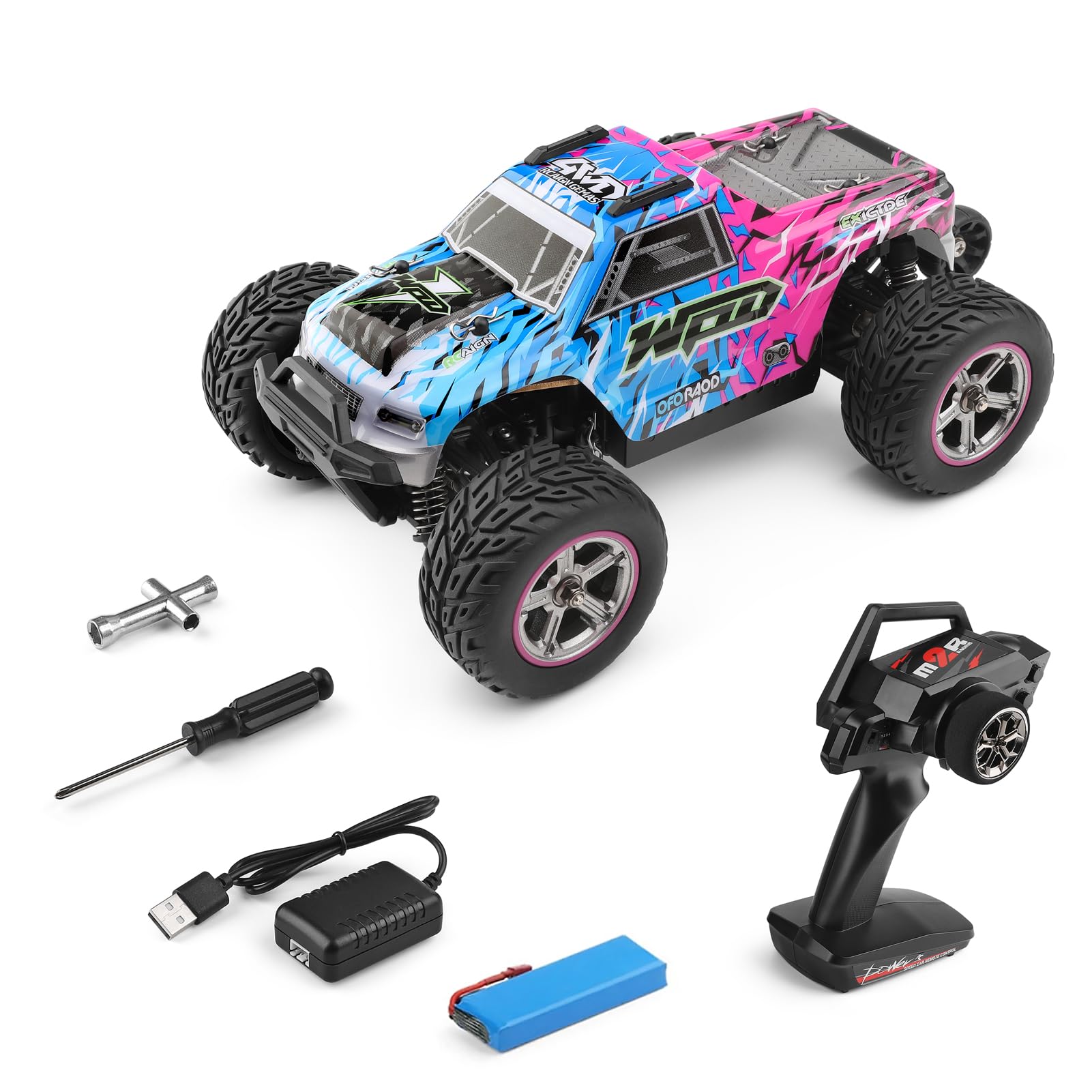 Auto telecomandata, 1/20 50 km/h Auto RC 2,4 GHz Fuoristrada Telecomandata, Trazione Integrale Veicolo Macchina Telecomandata con Volante e Luce Giocattolo per Auto