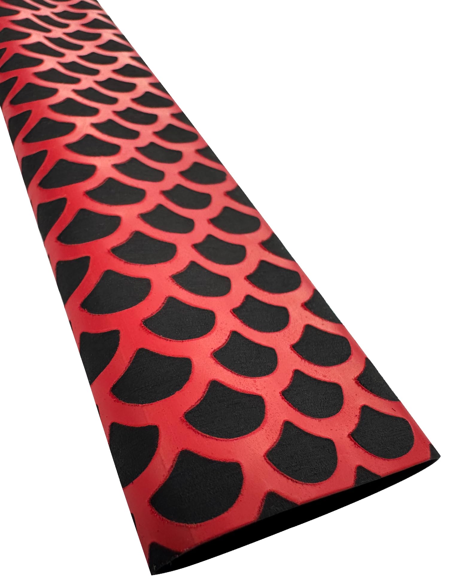 Accering Gaine thermorétractable bicolore motif écailles de poisson – Base noire avec texture rouge, 35 mm – Imperméable et antidérapant pour poignées d'ustensiles de cuisine/équipement