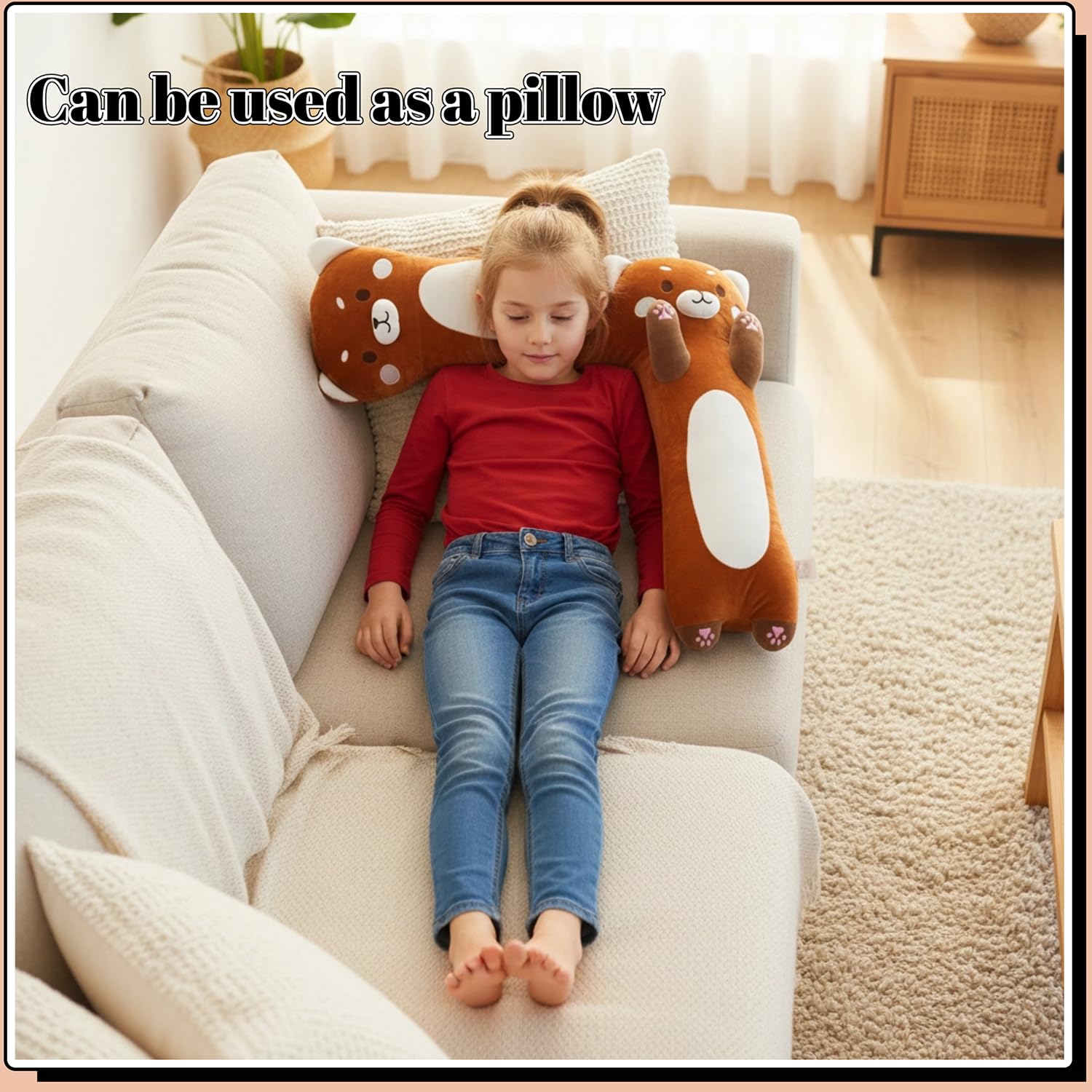 ZOMAXTOY Red Panda Stuffed Animal Pillow, Long Red Panda Plush Toy, Super Soft Hugging Pillow for Kids & Adults - Image 4