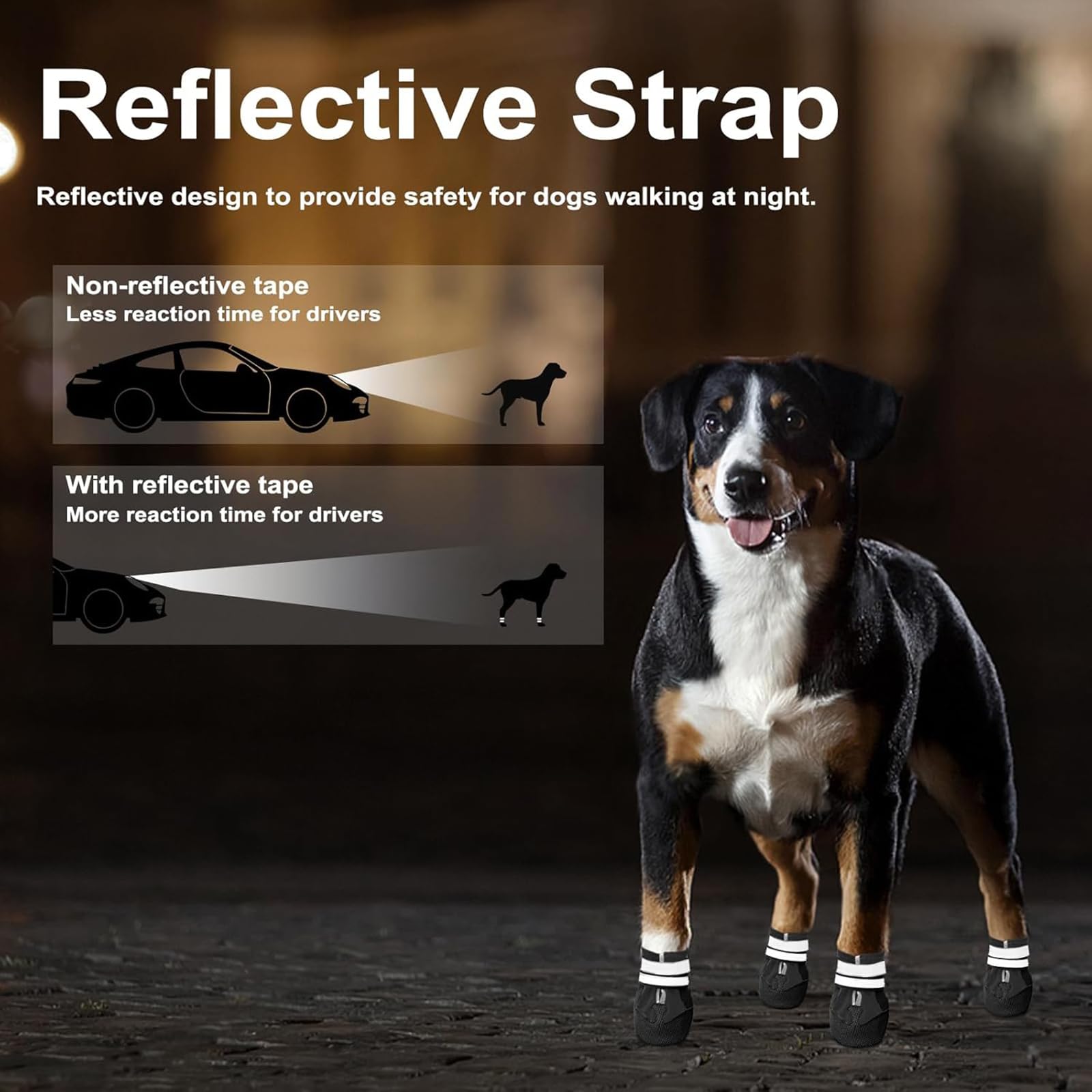 Scarpe per Cani, Set di 4 Stivali per Cani Impermeabile, Scarpe Cane con Cinturini Riflettenti e Suola Antiscivolo per Protezione Le Zampe per Cani (Nero, XL)