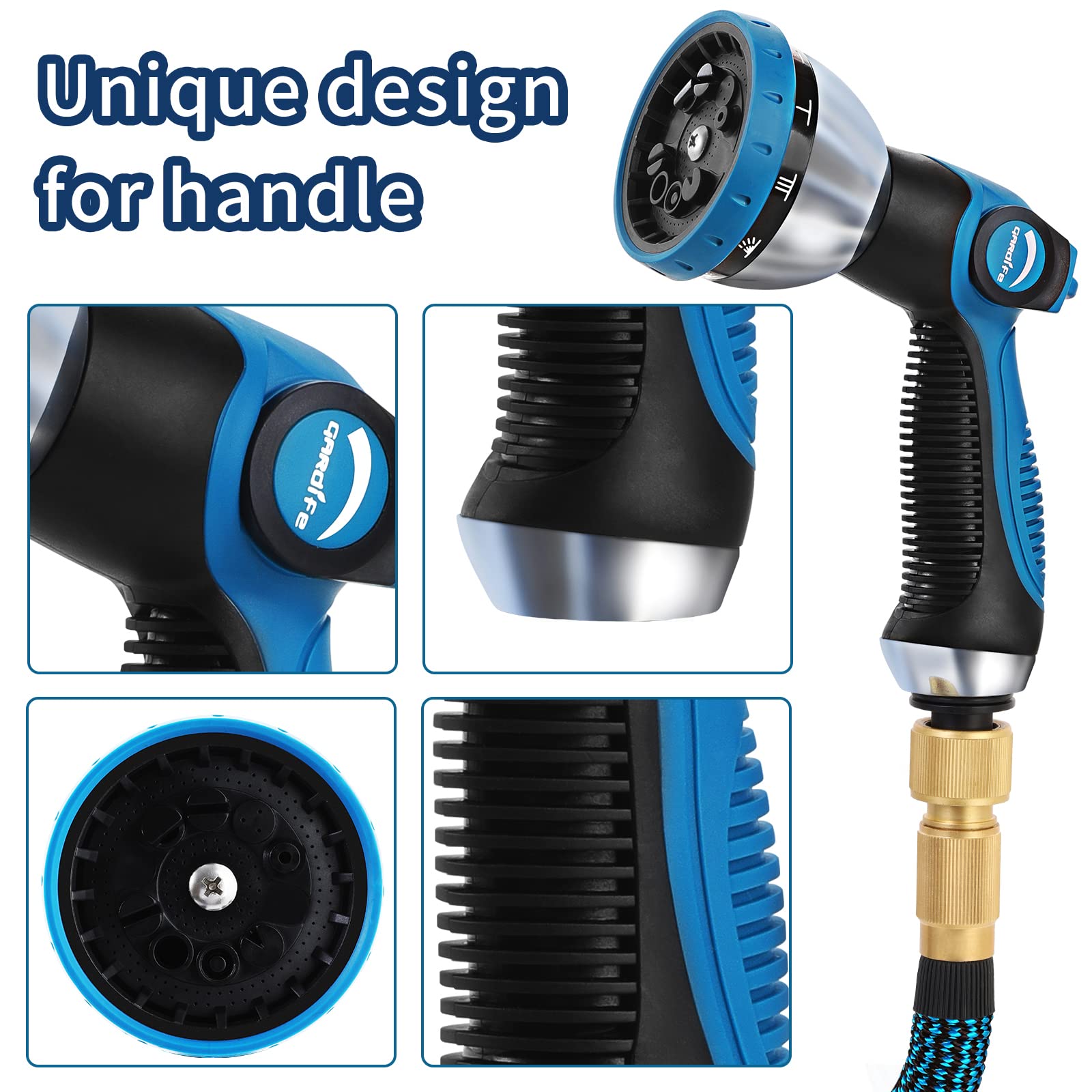 GARDIFE - Tubo da giardino espandibile da 15 m, con tubo flessibile a 10 funzioni, extra resistente, 3750D, 3/4" e 1/2", accessorio in alluminio massiccio per esterni