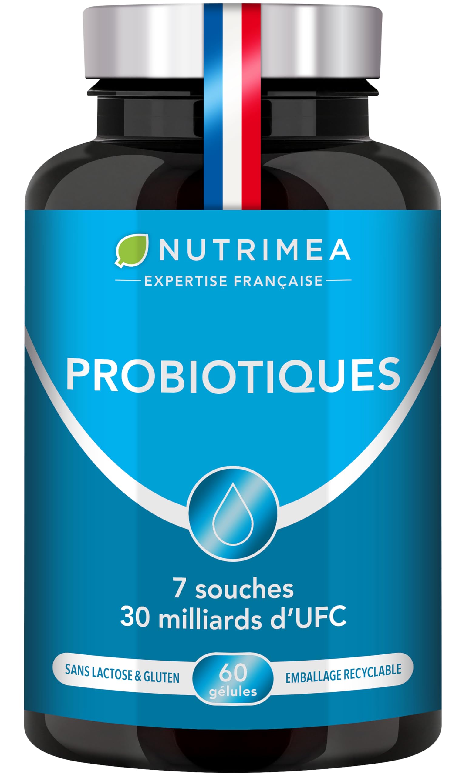 Probiotic Intestinal Flora - Lactic Ferment Complex with Vitamin D - 7 Patented Strains - Up to 60 Billion CFU/Day - 60 Vegan Capsules - Nutrimea - Made in France