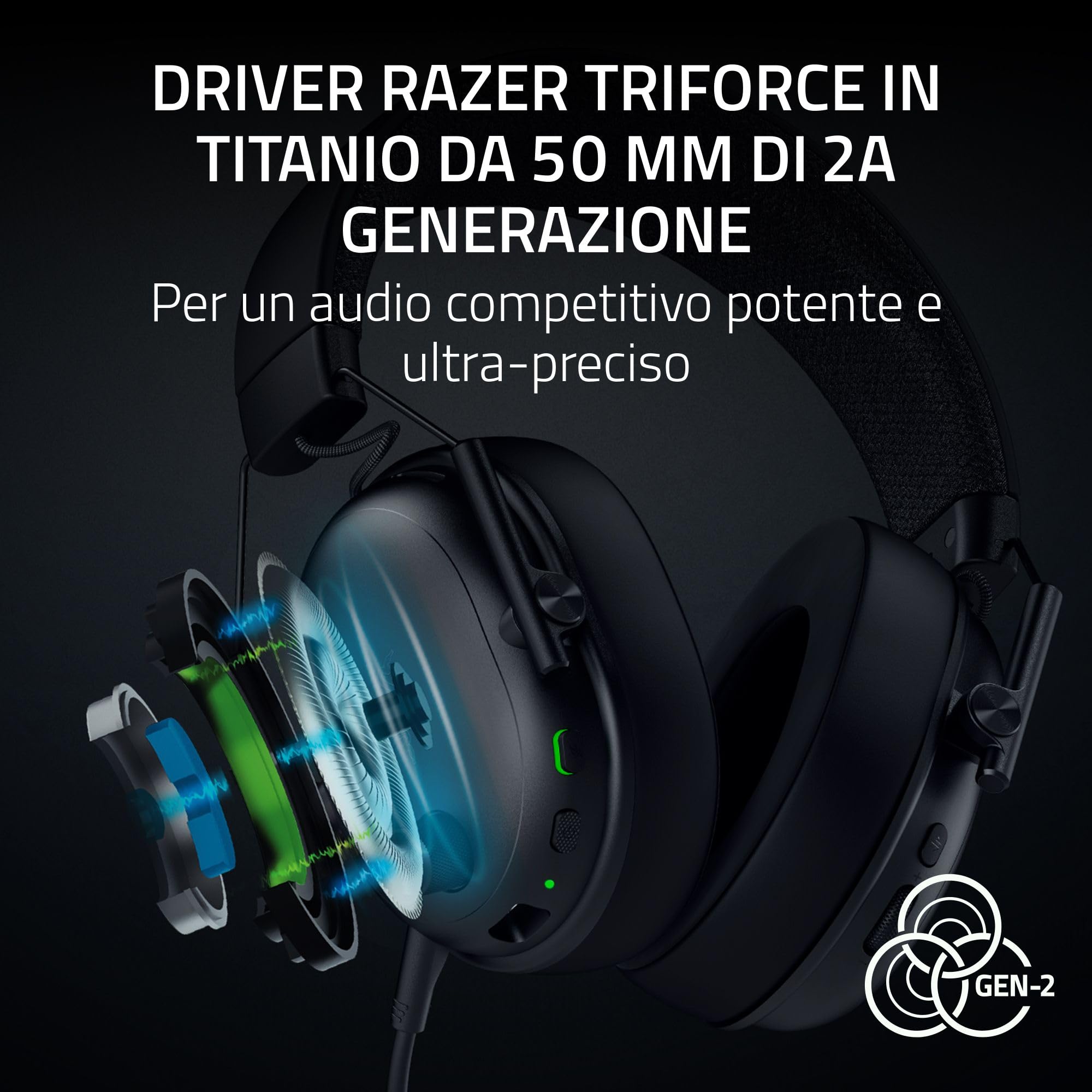 Razer BlackShark V3 - Cuffie wireless per eSport - Driver TriForce da 50 mm - Microfono a banda larga rimovibile - THX Spatial Audio - Wireless 2,4 GHz & Bluetooth - Profili FPS - PC/Mac | Nero