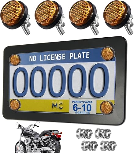 Miniatura 11 de Marco de matrícula de motocicleta con reflectores rojos, pernos y tuercas, kit de soporte de placa de acero inoxidable cromado para motocicleta