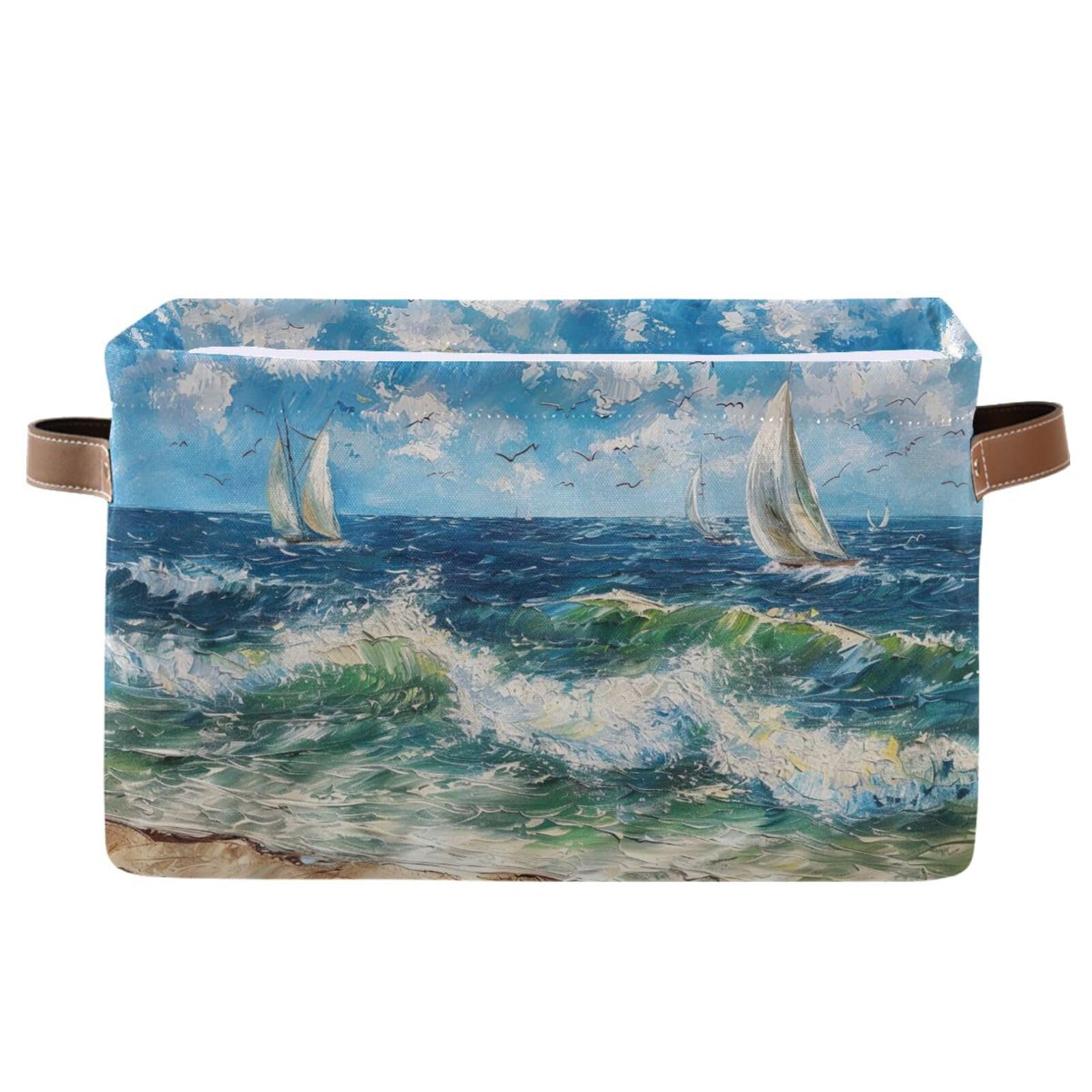 PaChyLuu Sailing Sailboat Storage Basket Bin Canvas Fabric Organizer Toys Basket with Handles for Home Office Nursery, Clothes, Gifts, 1 Pcs