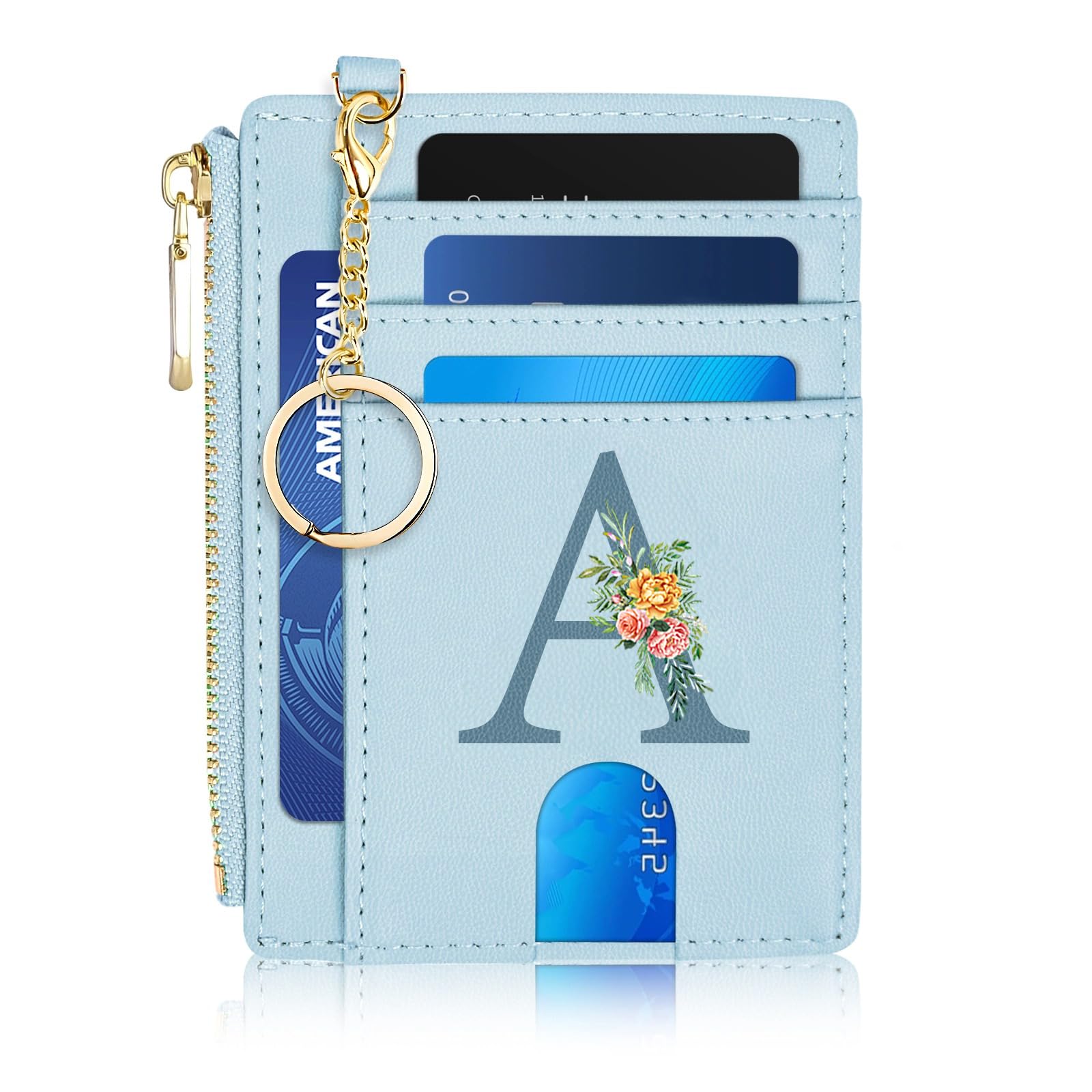 Credit Card Holder for Women Slim Minimalist Front Pocket RFID Blocking Wallet Small Compact Card Case with ID