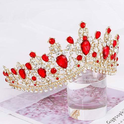 Miniatura 8 de TOBATOBA Tiara de boda de cristal para mujer, tiara rosa, tiara de princesa, corona rosa, corona de reina real, tiara de metal, corona de
