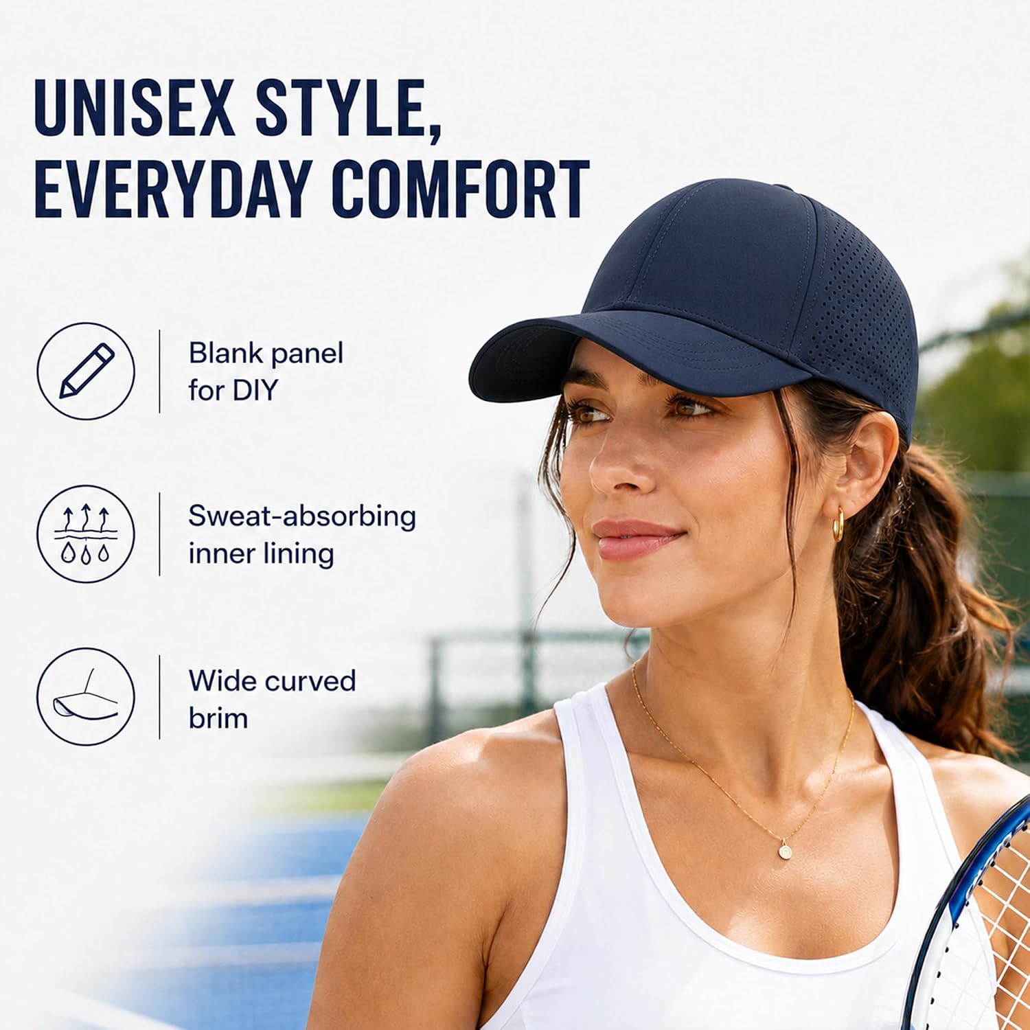 Quick Dry Baseball Cap Curved Brim Snapback Hat Mesh for Men Women | Sun Protection Laser Cut Performance Ball Cap for Golf Running Workout