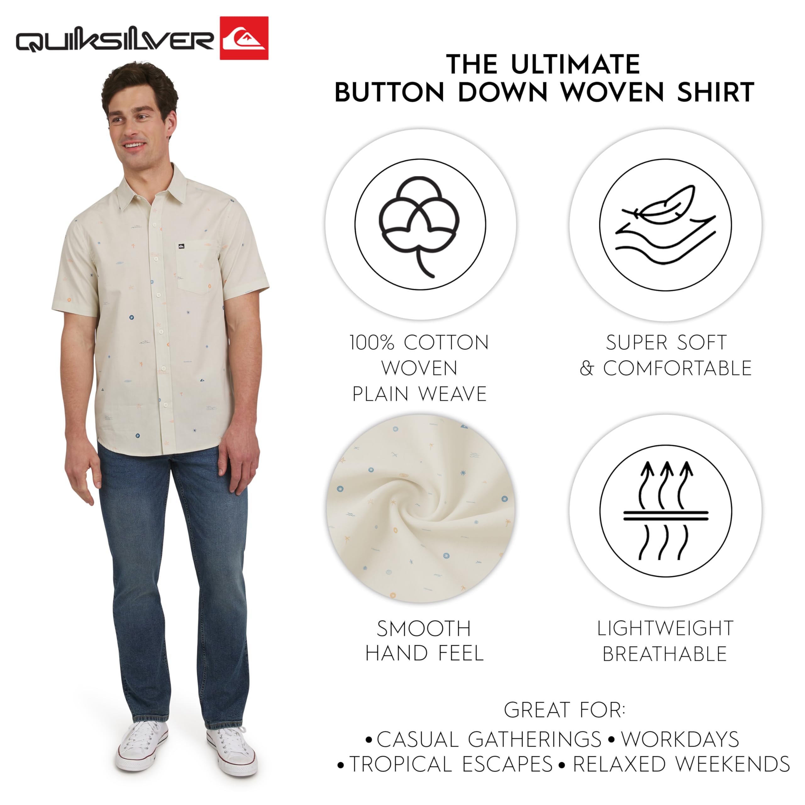 Quiksilver Premium Soft Cotton Short Sleeve Button Down Woven Shirt Camicia in Tessuto Uomo (Pacco da 1)